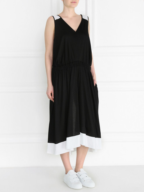 Трикотажное платье из смесового хлопка с контрастной отделкой Jil Sander - Модель Общий вид