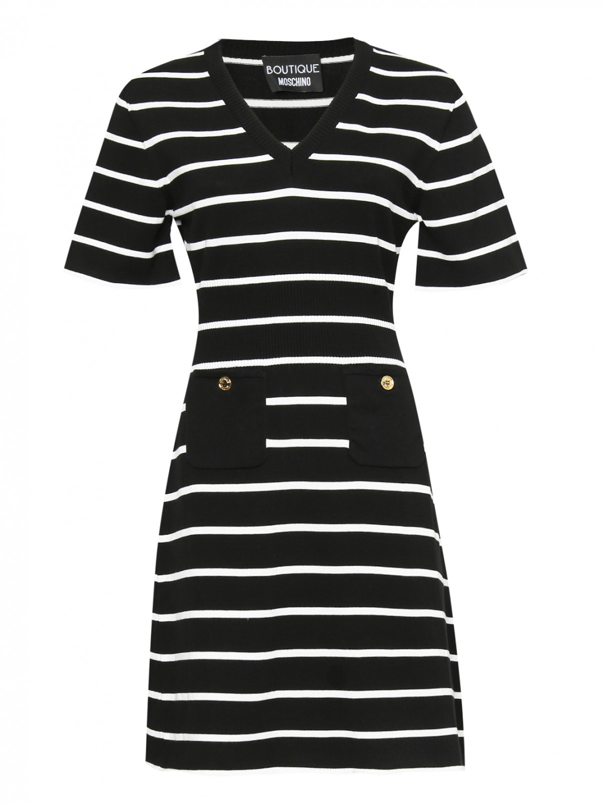 Платье из хлопка в полоску Moschino Boutique  –  Общий вид  – Цвет:  Черный