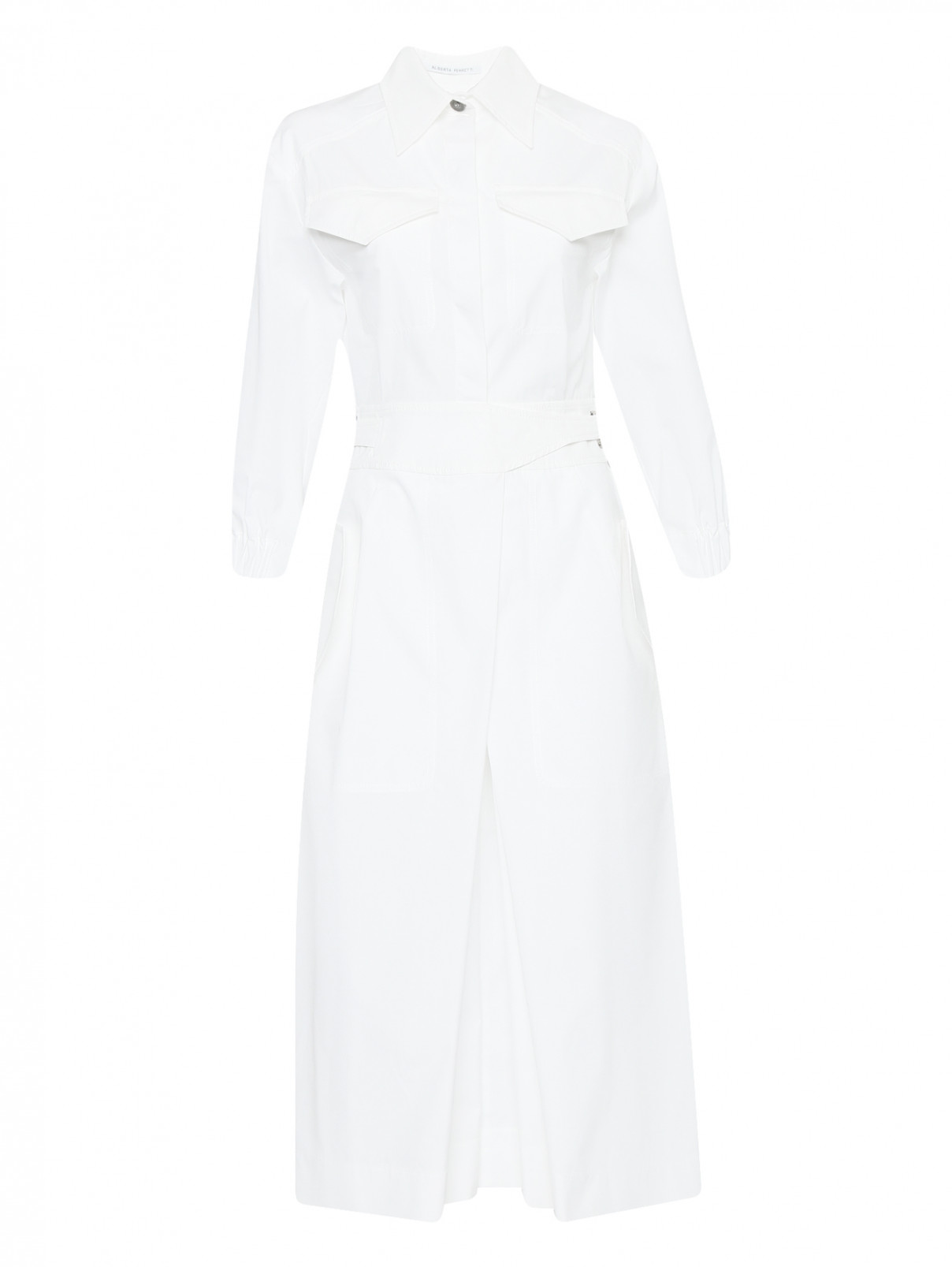 Платье-миди из хлопка с накладными карманами Alberta Ferretti  –  Общий вид  – Цвет:  Белый