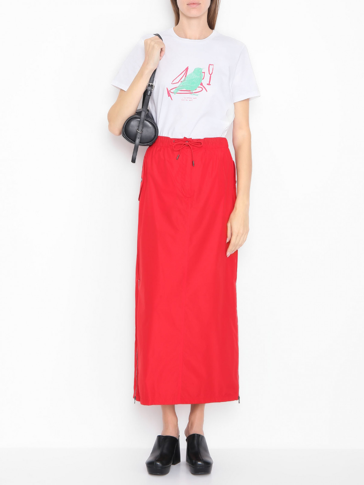 Однотонная юбка из нейлона на резинке с карманами Max Mara  –  МодельОбщийВид  – Цвет:  Красный