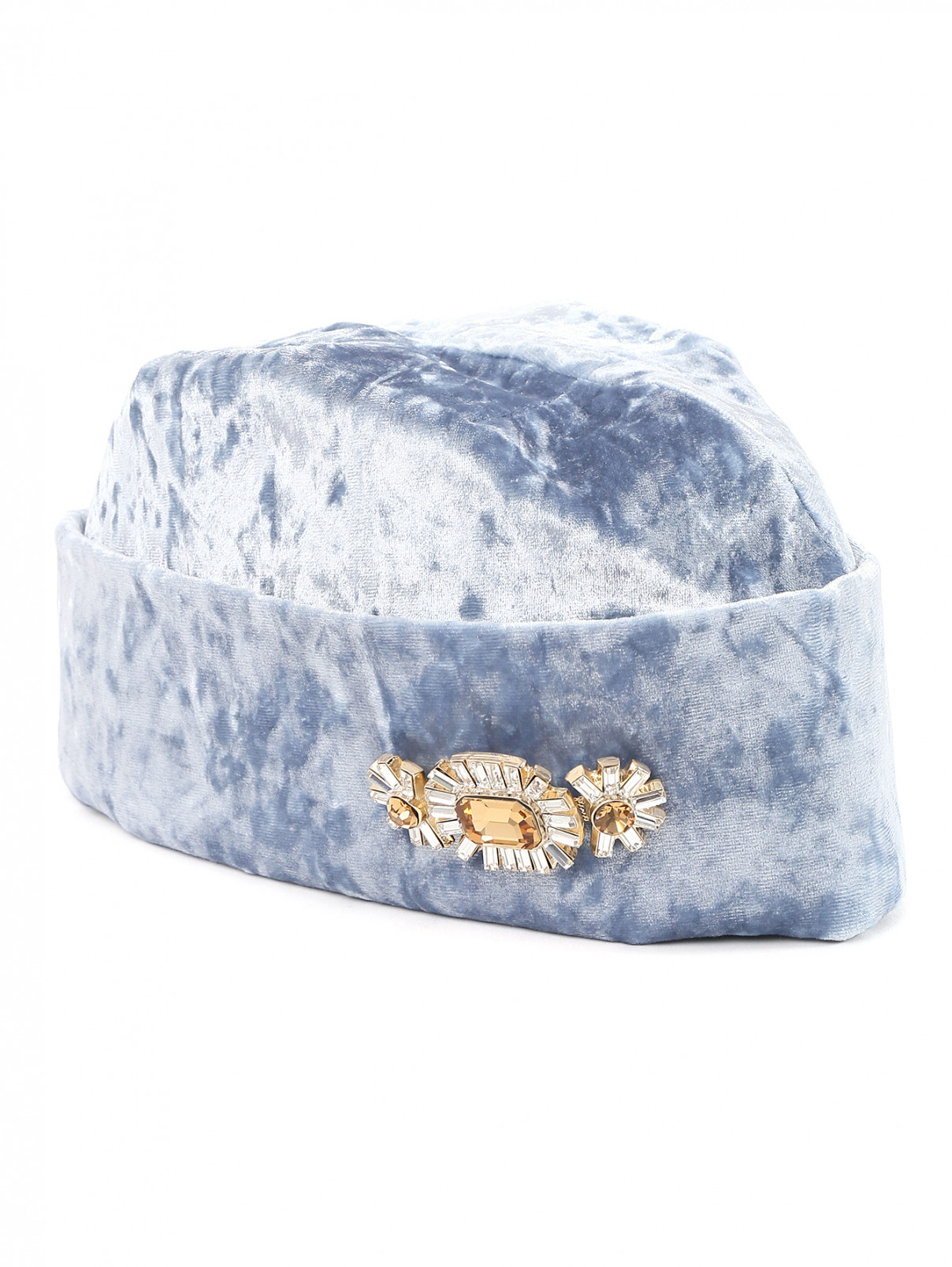 Шляпа из бархата с брошью Federica Moretti  –  Общий вид  – Цвет:  Синий