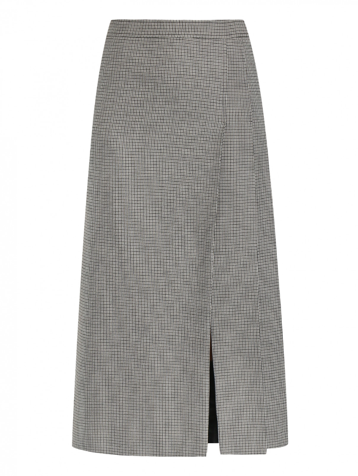 Юбка-миди из смешанной шерсти с узором Moschino Boutique  –  Общий вид  – Цвет:  Серый