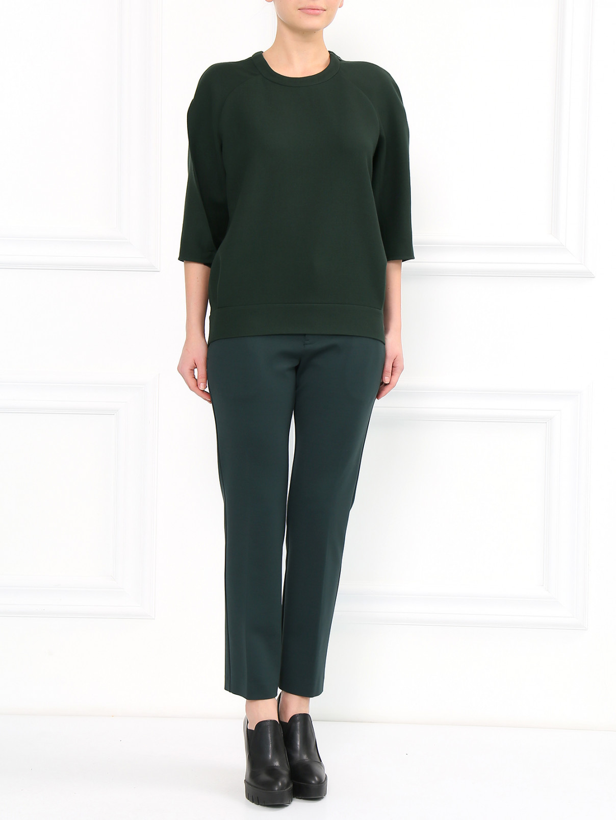 Узкие эластичные брюки с высокой посадкой и боковыми карманами Jil Sander  –  Модель Общий вид  – Цвет:  Зеленый