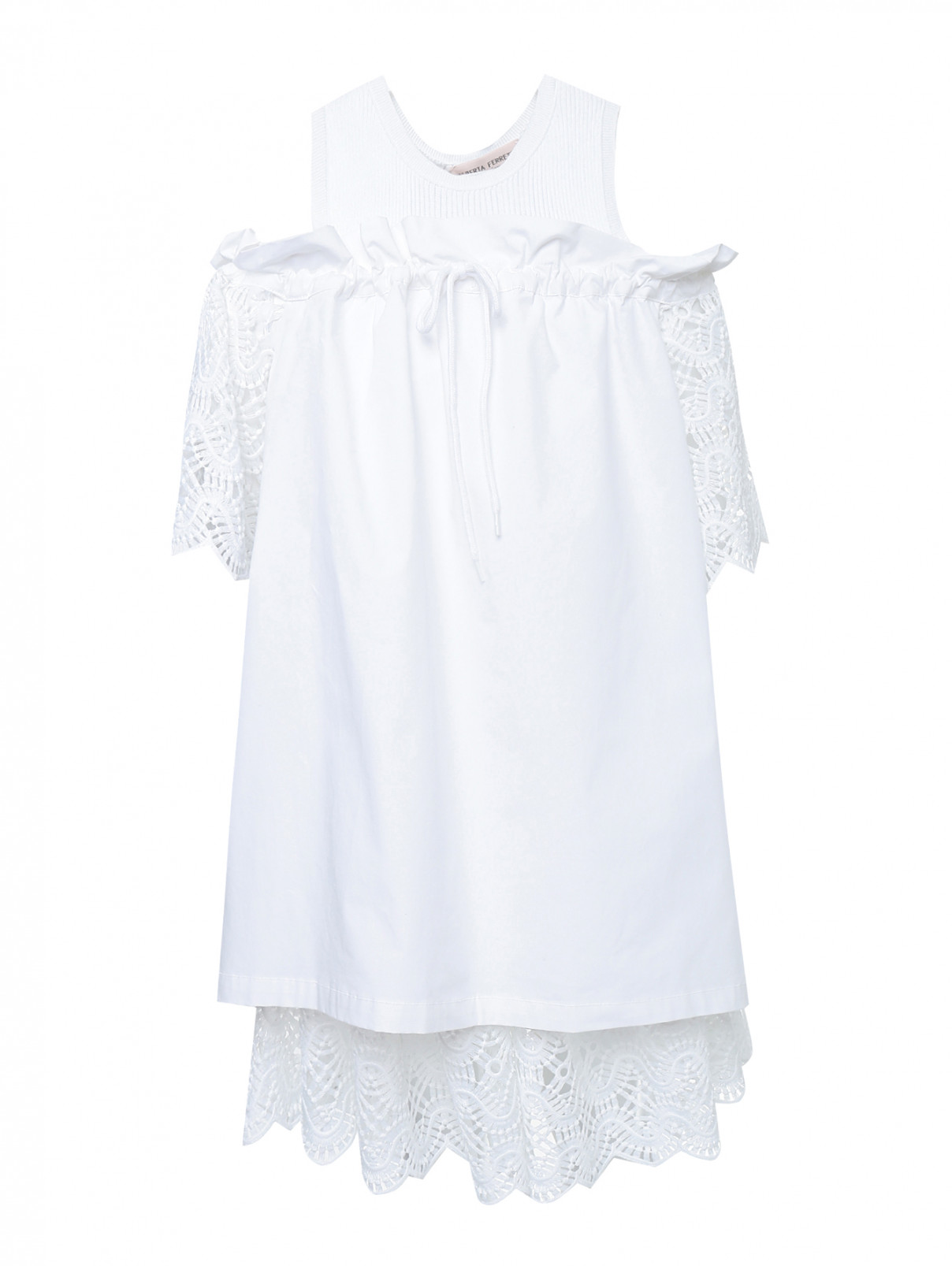 Платье из хлопка с ажурными рукавами Alberta Ferretti Junior  –  Общий вид  – Цвет:  Белый