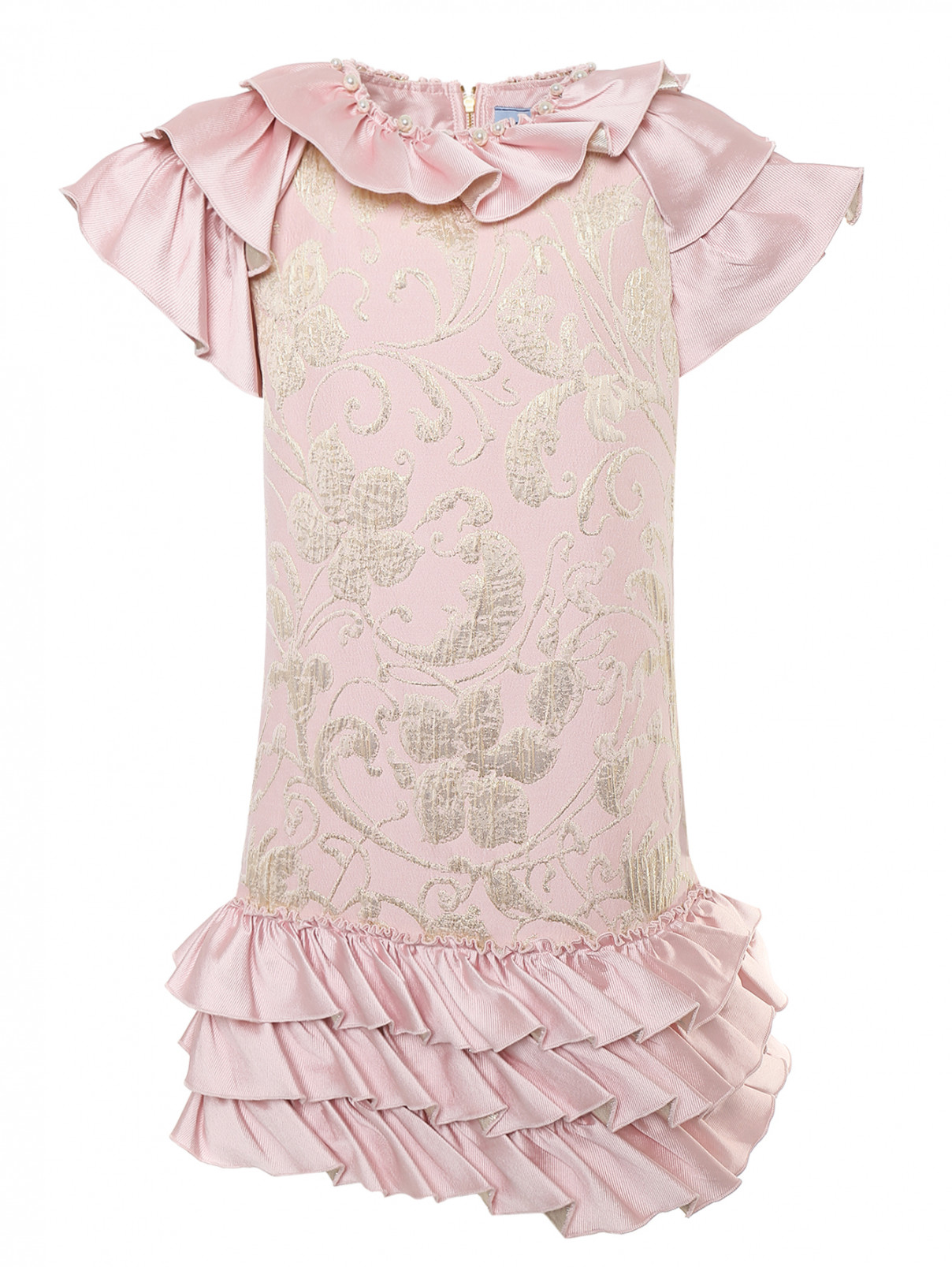 Платье из жаккарда с оборками MiMiSol  –  Общий вид  – Цвет:  Розовый