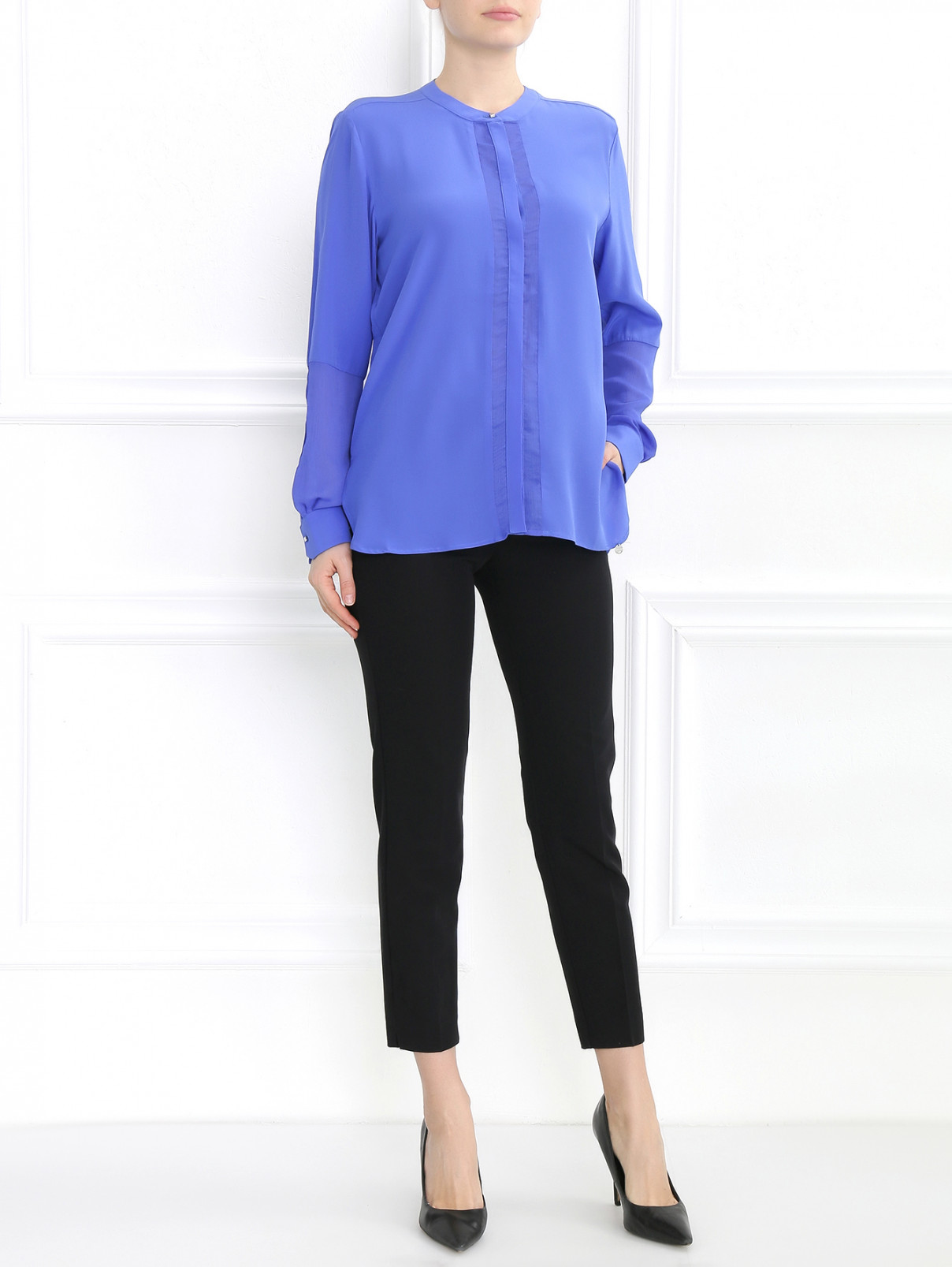 Блуза из шелка с контрастной отделкой Rich&Royal  –  Модель Общий вид  – Цвет:  Синий