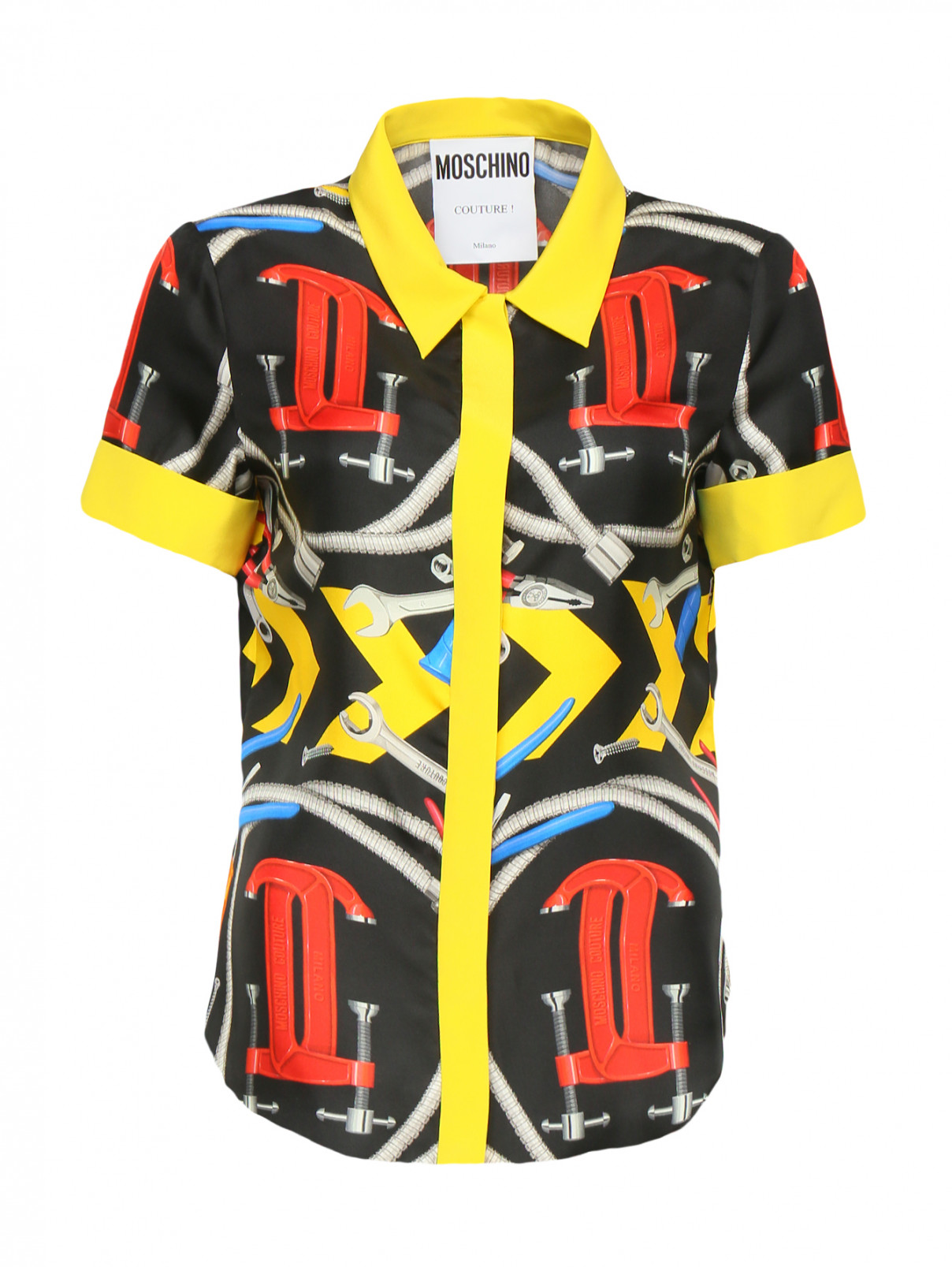Блуза из шелка с узором Moschino Couture  –  Общий вид  – Цвет:  Узор
