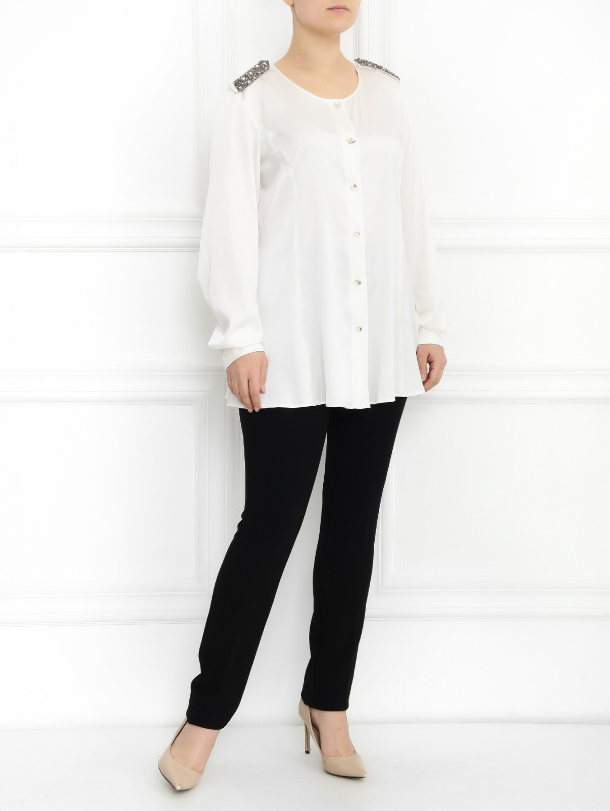 Шелковая блуза декорированная бисером Marina Rinaldi  –  Модель Общий вид  – Цвет:  Белый