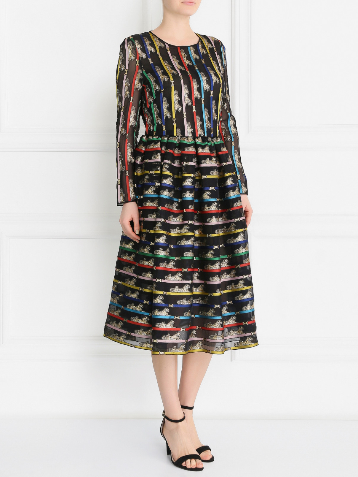 Платье-миди из смешанного шелка с узором Mary Katrantzou  –  Модель Общий вид  – Цвет:  Узор