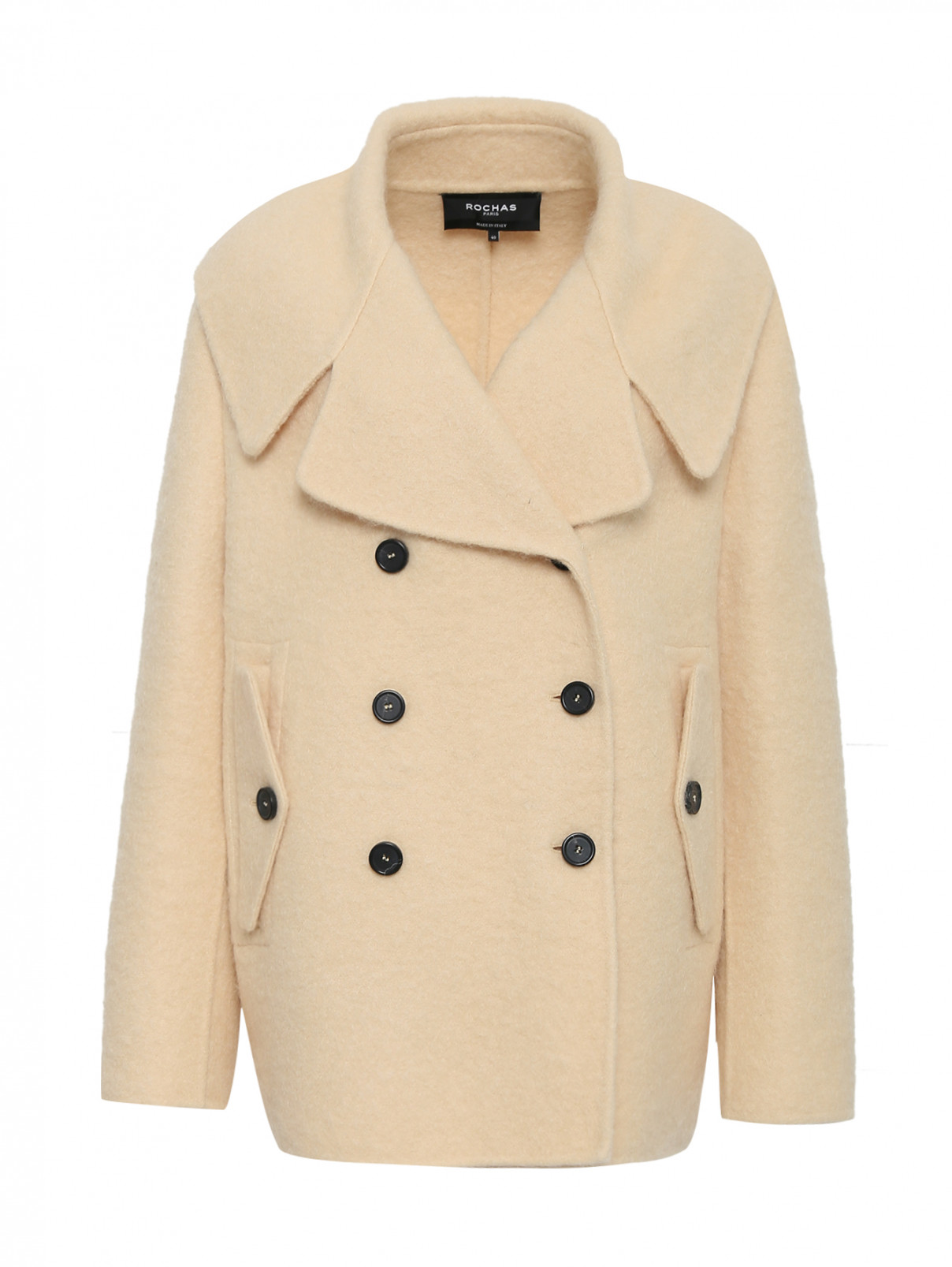 Двубортное пальто из шерсти с карманами Rochas  –  Общий вид  – Цвет:  Бежевый