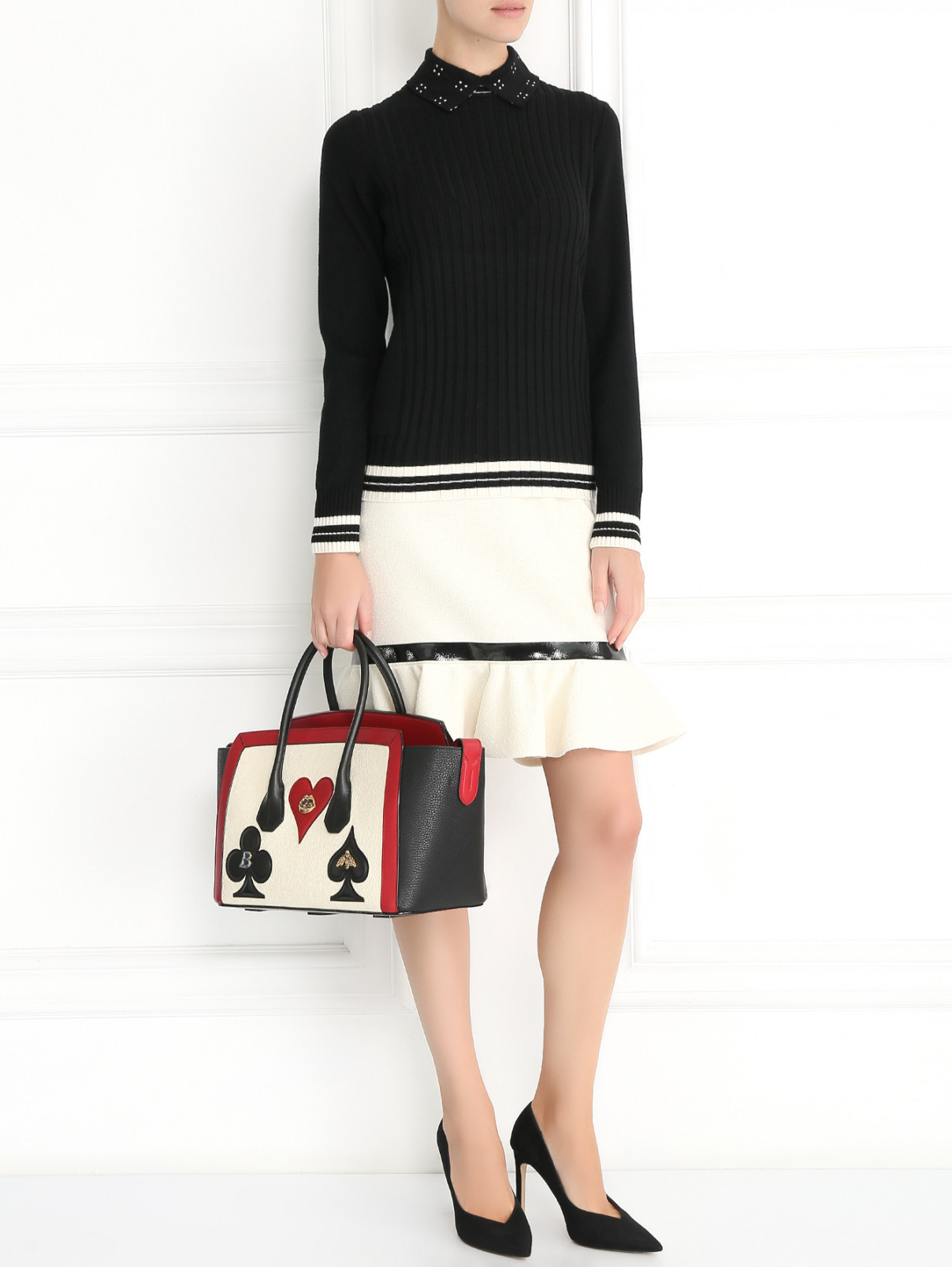 Юбка-мини из шерсти с контрастной отделкой Moschino Couture  –  Модель Общий вид  – Цвет:  Белый