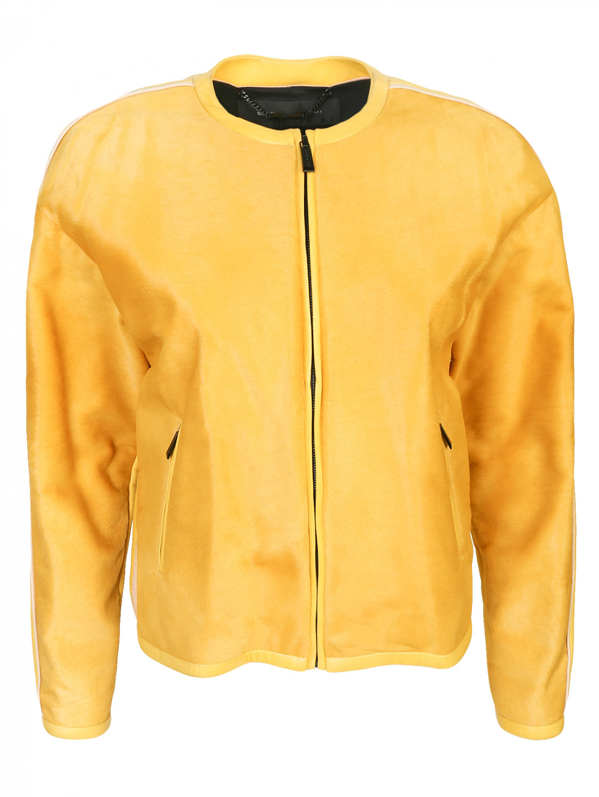 Куртка из кожи и меха на молнии Barbara Bui  –  Общий вид  – Цвет:  Желтый
