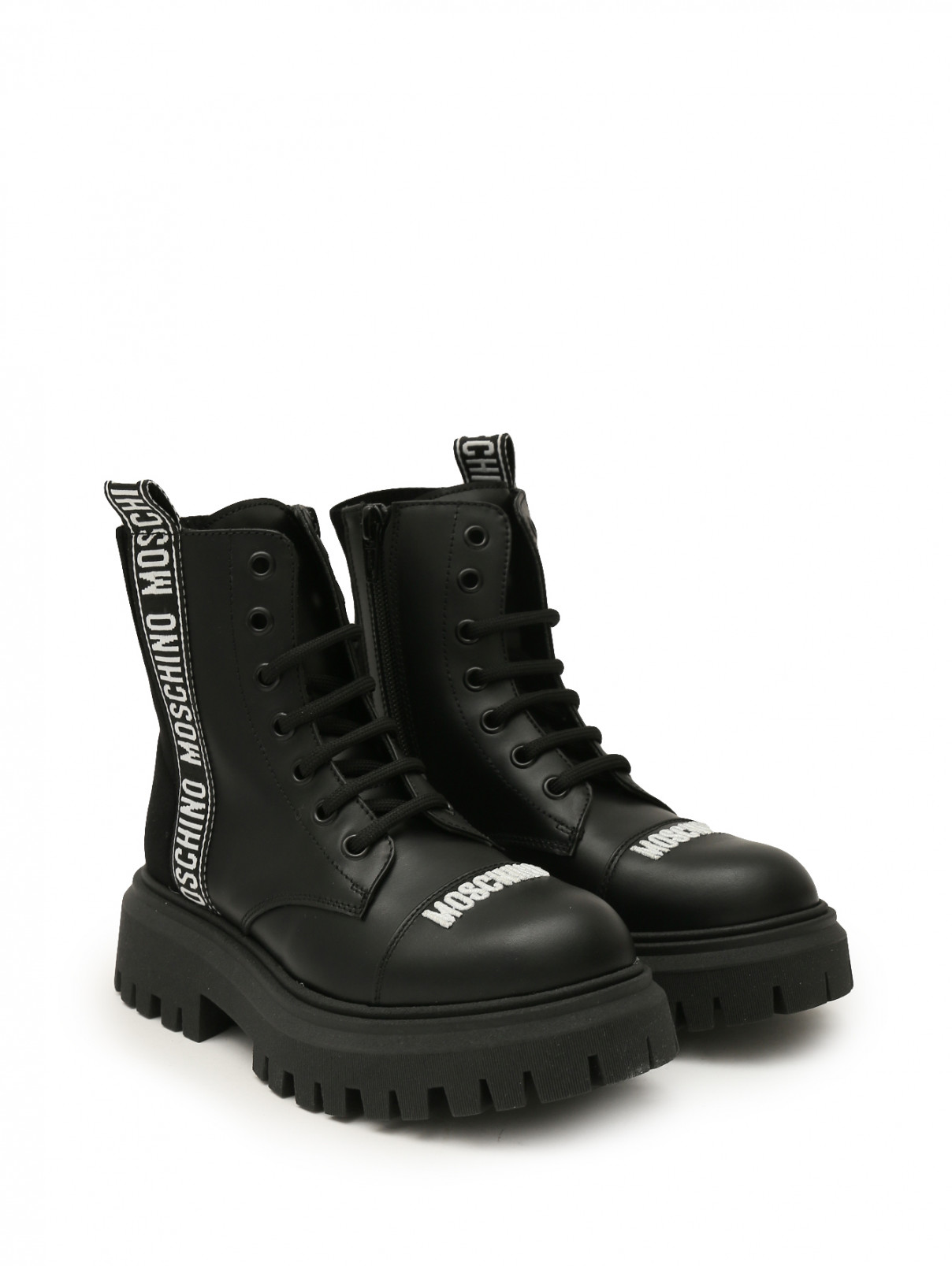 Ботинки на рифленой подошве Moschino  –  Общий вид  – Цвет:  Черный