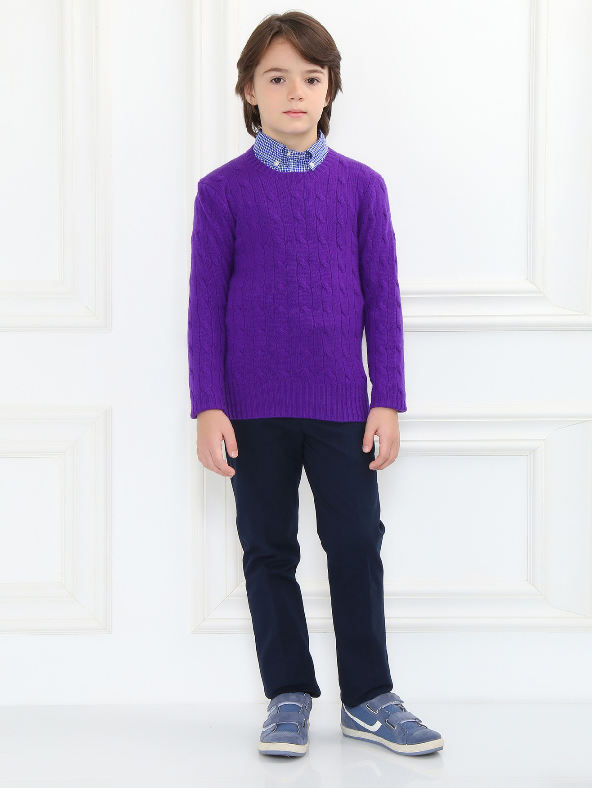 Джемпер из кашемира фактурной вязки Ralph Lauren  –  Модель Общий вид  – Цвет:  Фиолетовый