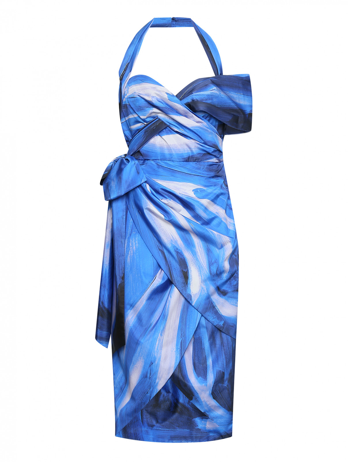 Асимметричное платье-миди с узором Moschino  –  Общий вид  – Цвет:  Синий