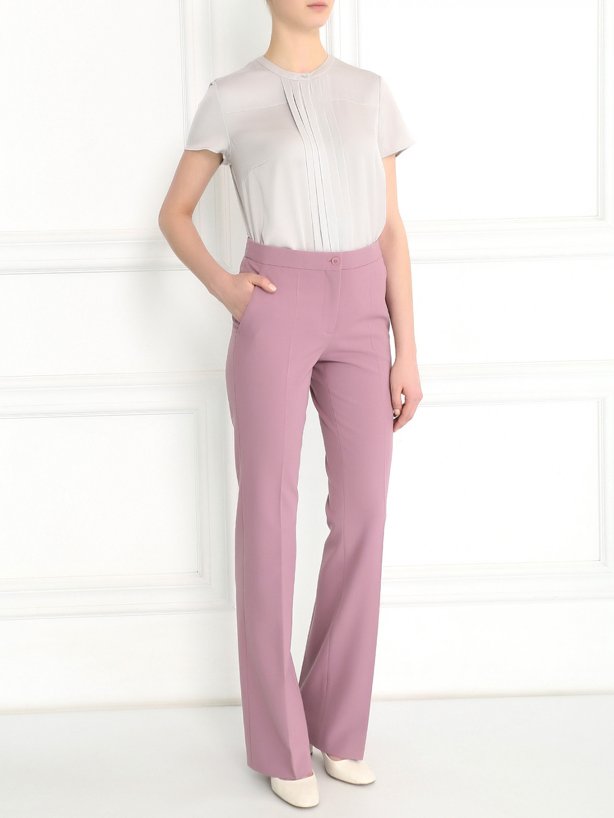 Прямые брюки из смешанной шерсти Alberta Ferretti  –  Модель Общий вид  – Цвет:  Розовый