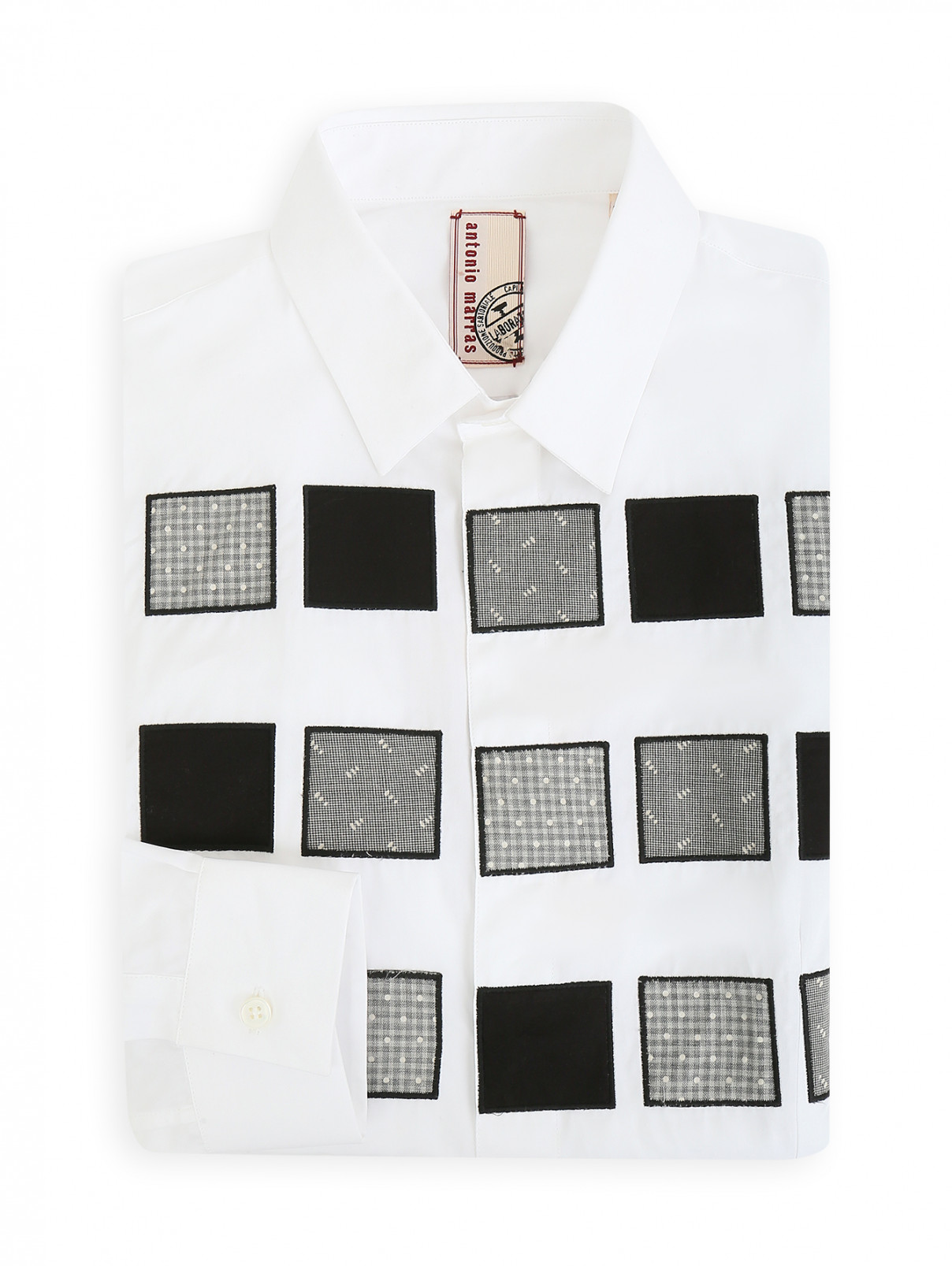 Рубашка из хлопка с узором  на груди Antonio Marras  –  Общий вид  – Цвет:  Белый