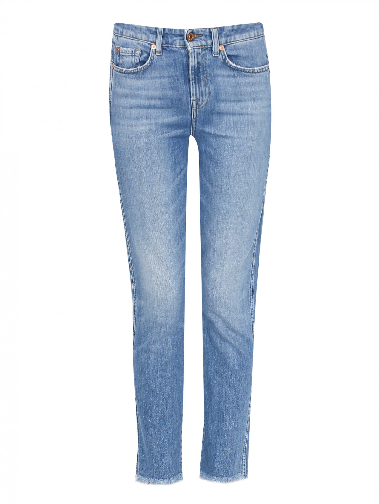 Укороченные джинсы с бахромой 7 For All Mankind  –  Общий вид  – Цвет:  Синий