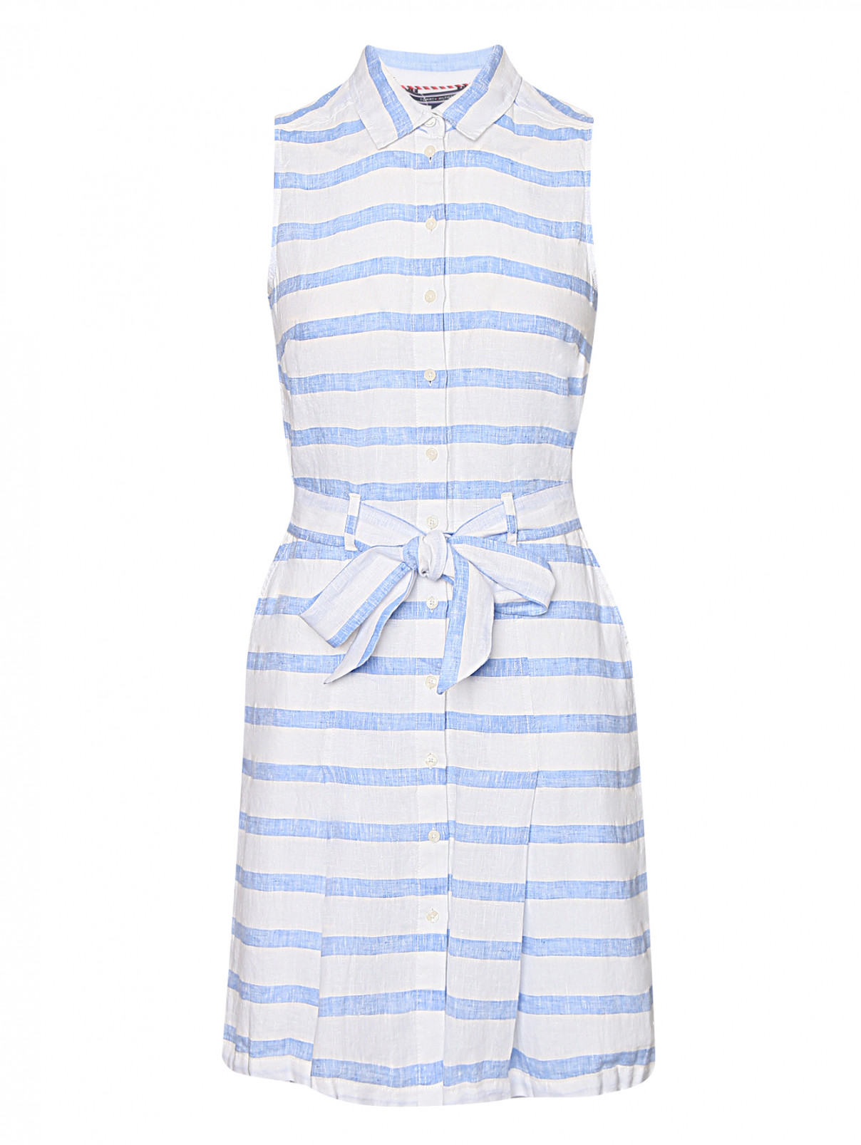 Платье-мини из льна с узором Tommy Hilfiger  –  Общий вид  – Цвет:  Синий