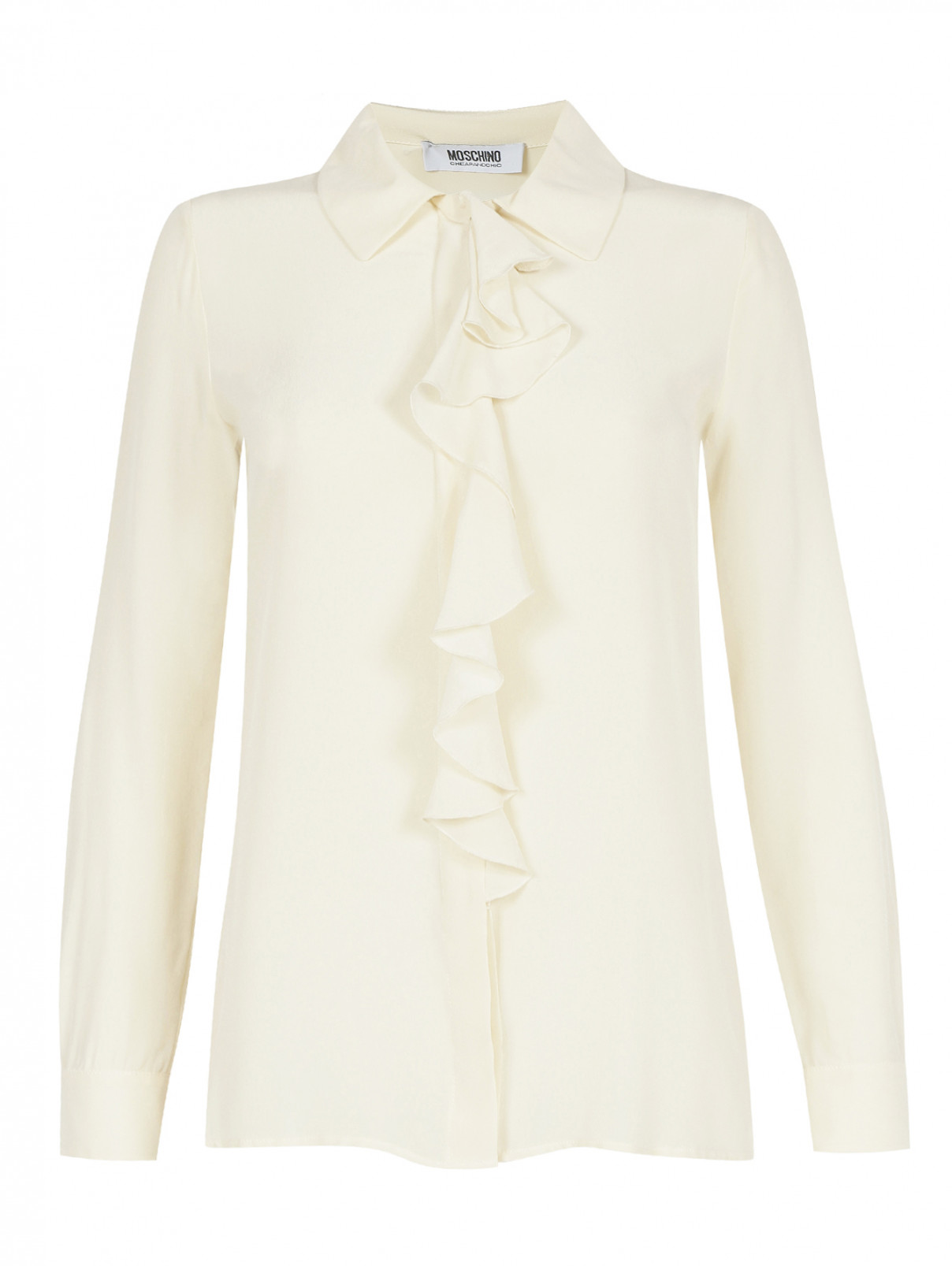 Блуза из шелка с воланом Moschino Cheap&Chic  –  Общий вид  – Цвет:  Серый