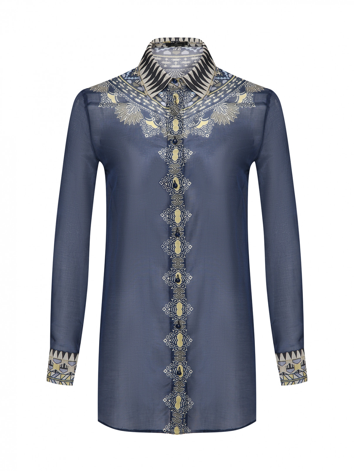 Блуза из хлопка и шелка с узором Etro  –  Общий вид  – Цвет:  Синий