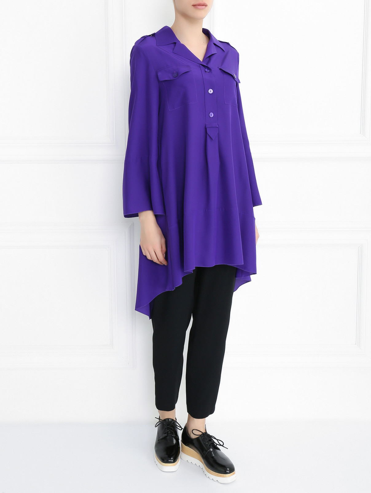 Платье-мини из шелка свободного кроя Alberta Ferretti  –  Модель Общий вид  – Цвет:  Фиолетовый