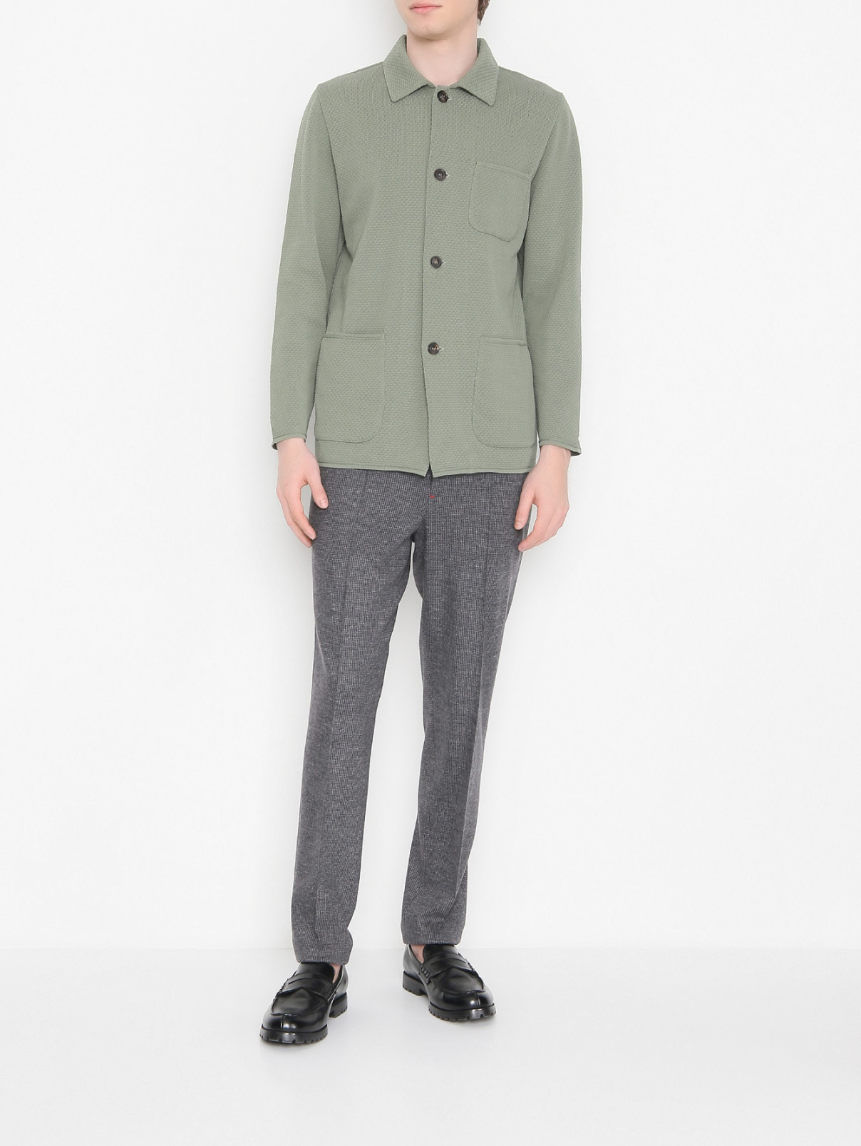 Пиджак из фактурного хлопка с накладными карманами LARDINI  –  МодельОбщийВид  – Цвет:  Зеленый