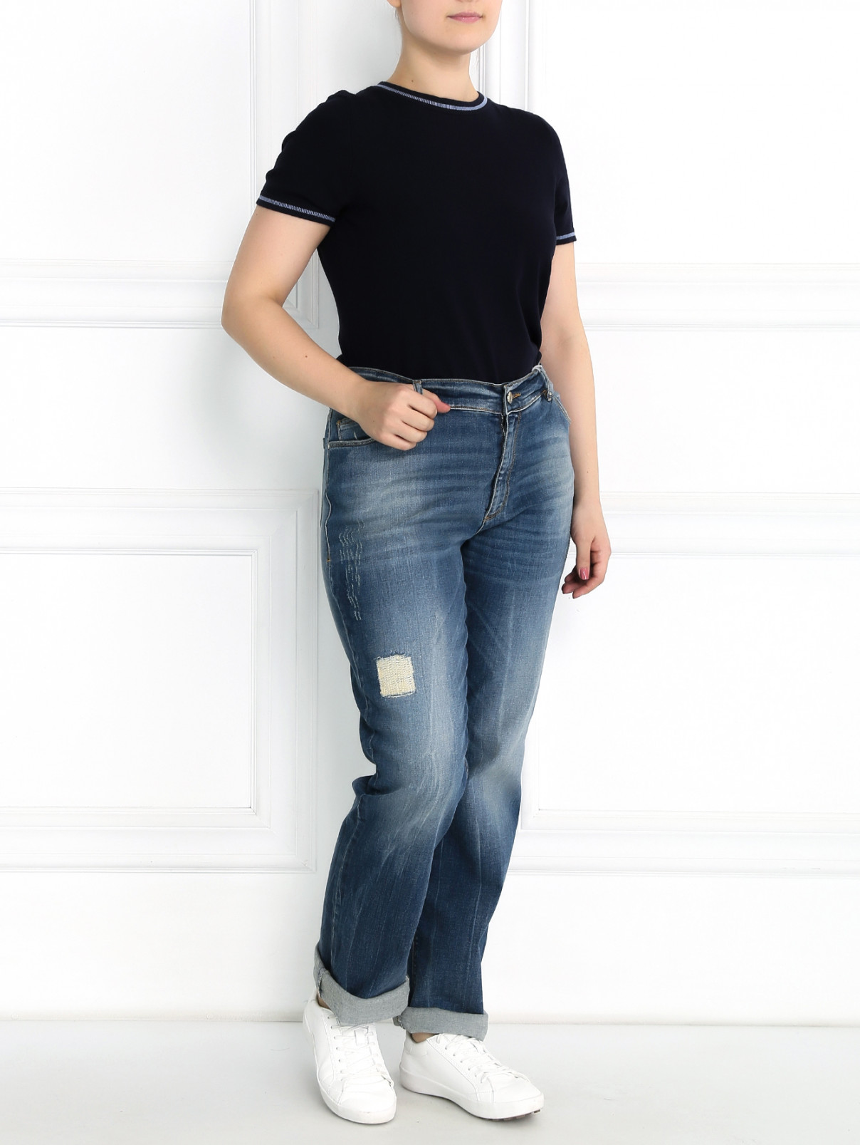 Прямые джинсы с потертостями Marina Sport  –  Модель Общий вид  – Цвет:  Синий