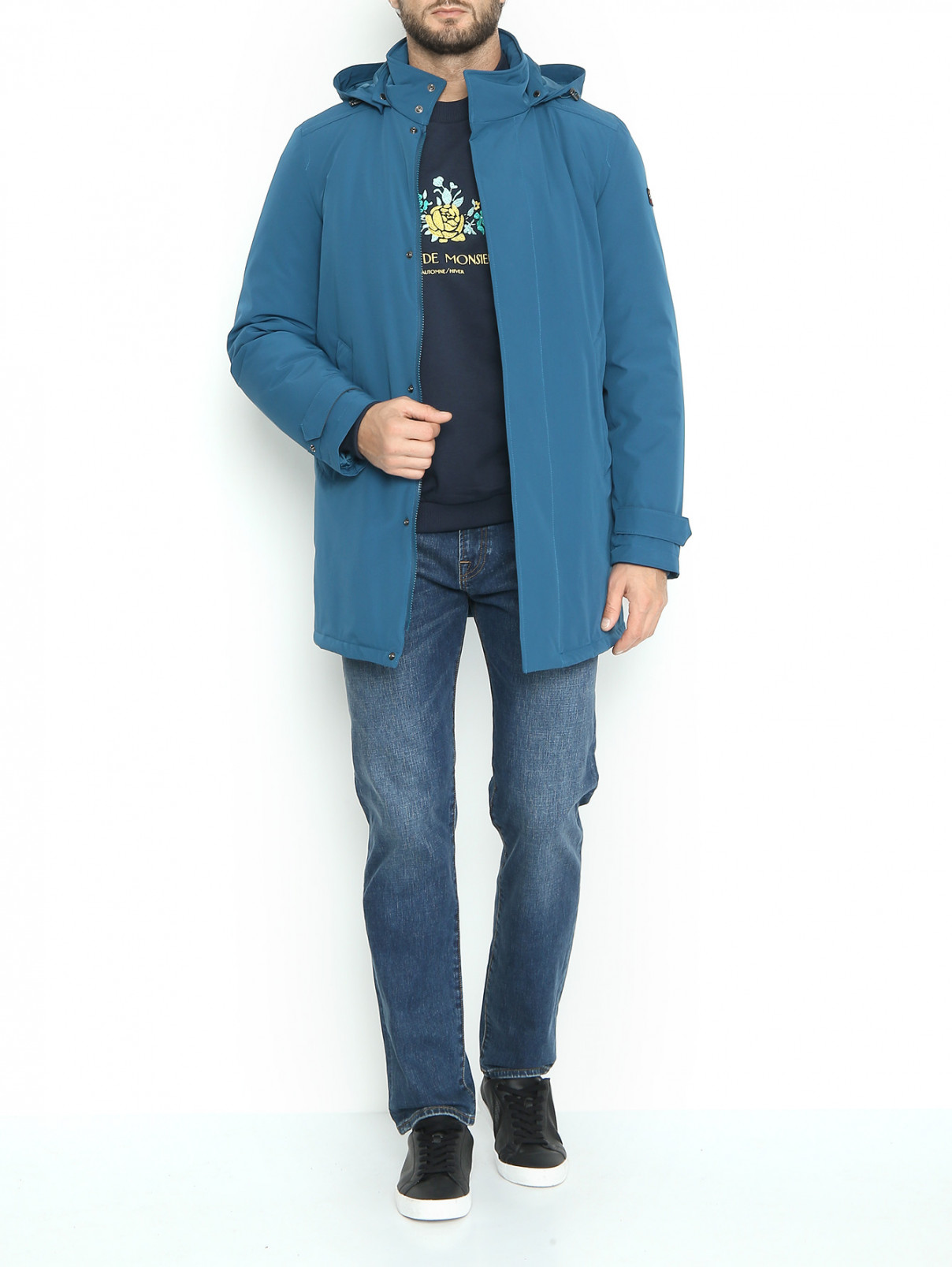 Куртка на молнии с капюшоном Paul&Shark  –  МодельОбщийВид  – Цвет:  Синий