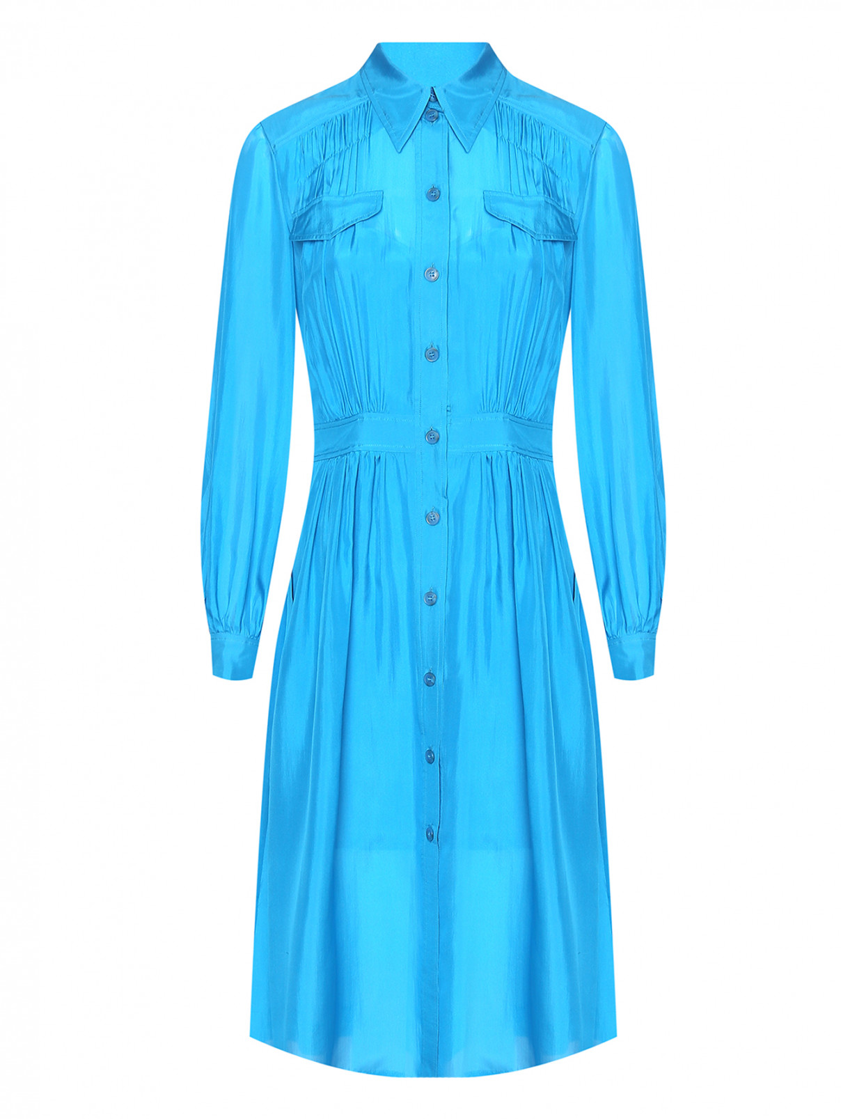 Платье-миди из шелка с эмитацией карманов Alberta Ferretti  –  Общий вид  – Цвет:  Синий