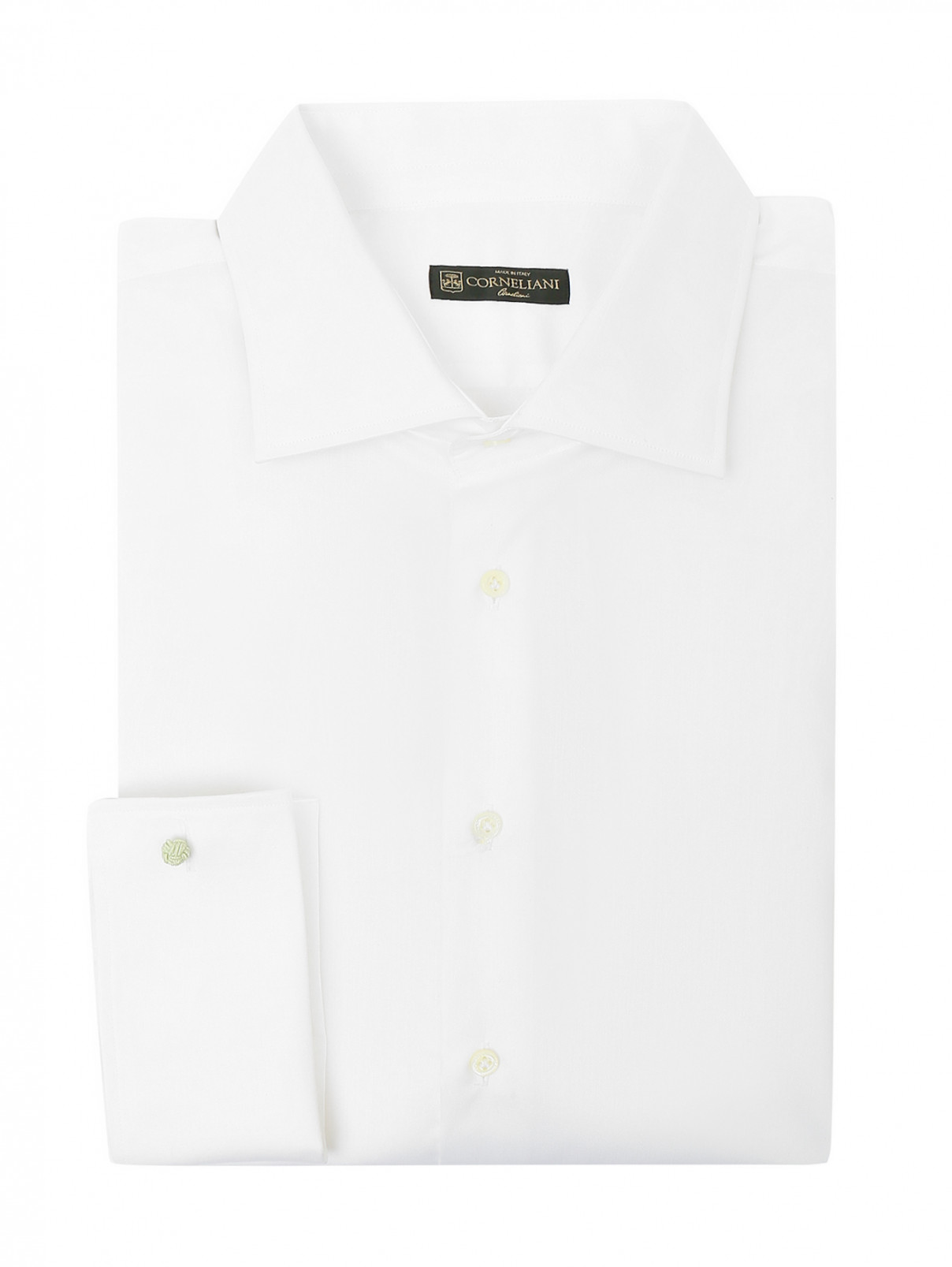 Сорочка под запонки из хлопка Corneliani  –  Общий вид  – Цвет:  Белый