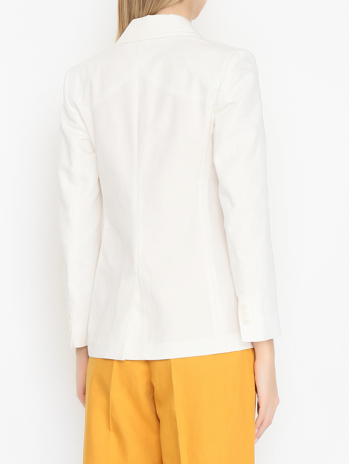 Жакет из хлопка и льна с накладными карманами Weekend Max Mara  –  МодельВерхНиз1  – Цвет:  Белый