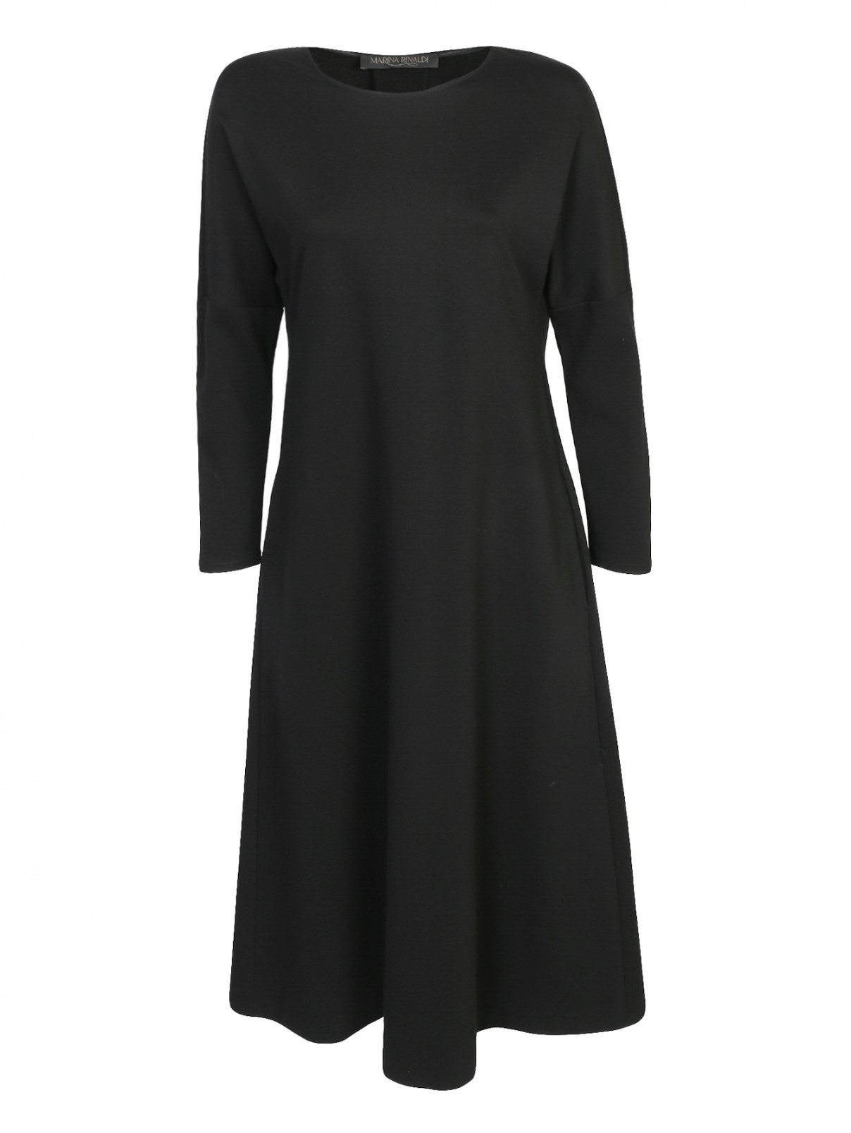 Платье-миди из плотного трикотажа с карманами Marina Rinaldi  –  Общий вид  – Цвет:  Черный