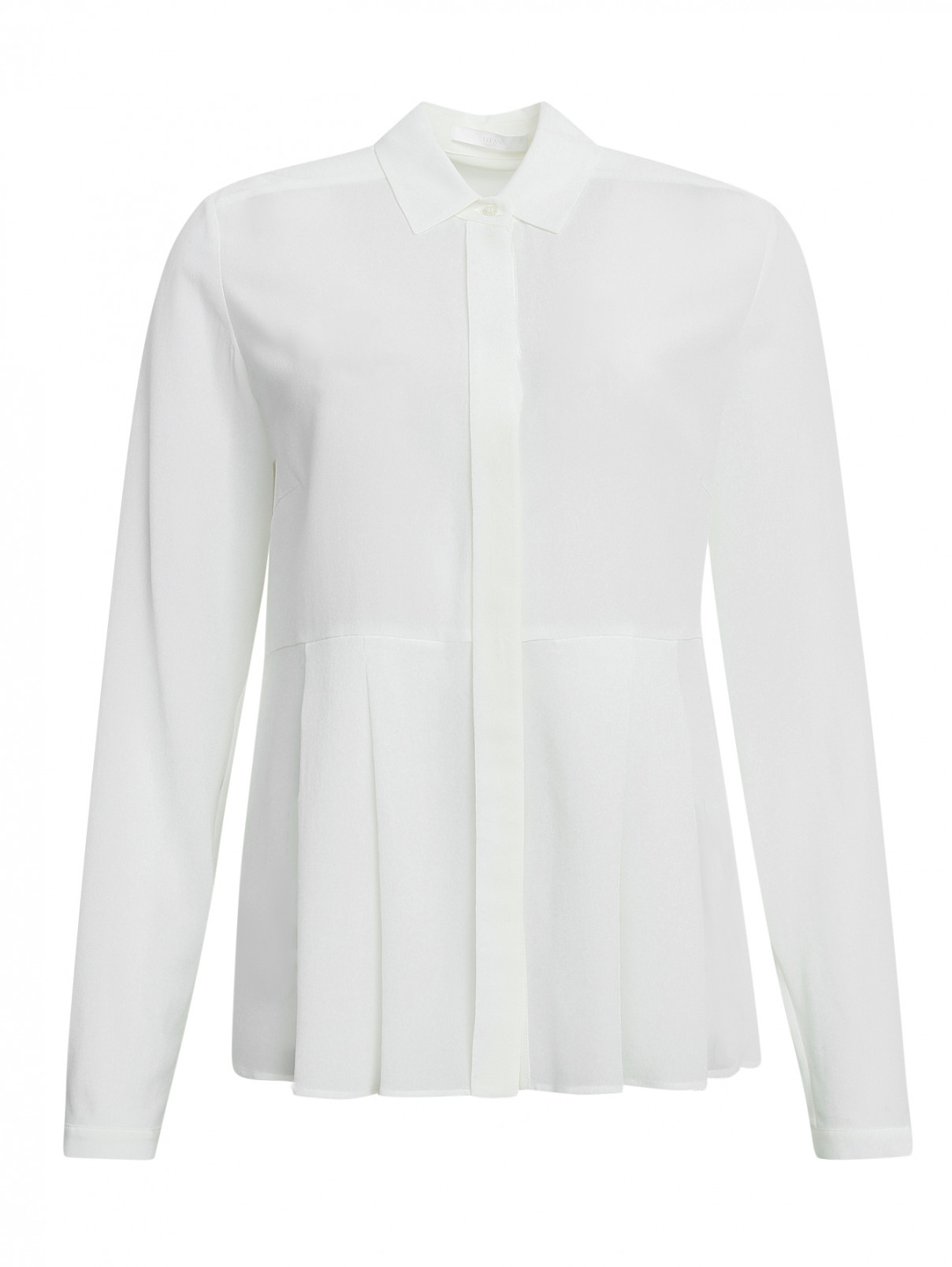 Блуза из шелка с длинным рукавом и декоративной отделкой Boss  –  Общий вид  – Цвет:  Белый
