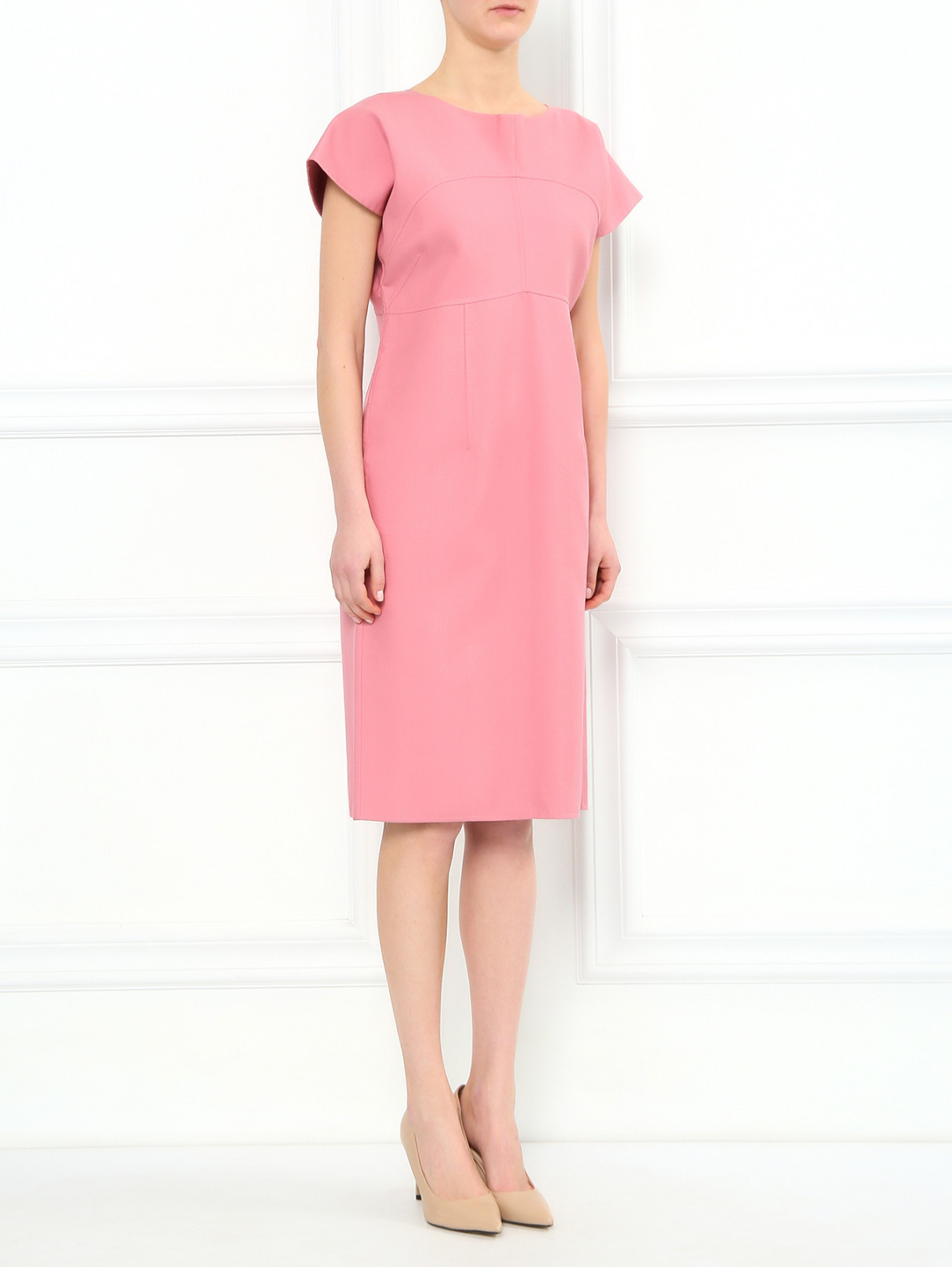 Платье-миди  свободного фасона из хлопка Jil Sander  –  Модель Общий вид  – Цвет:  Розовый