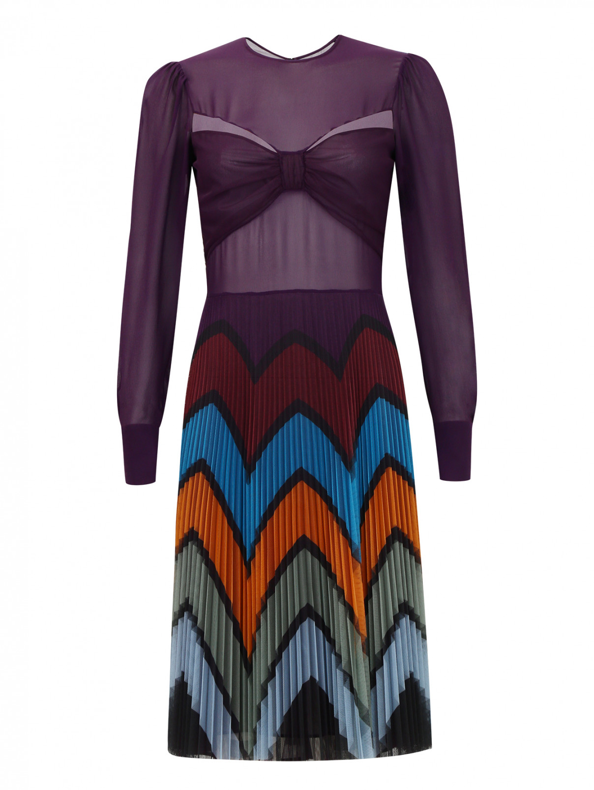 Платье-мини с плиссированной юбкой Mary Katrantzou  –  Общий вид  – Цвет:  Фиолетовый