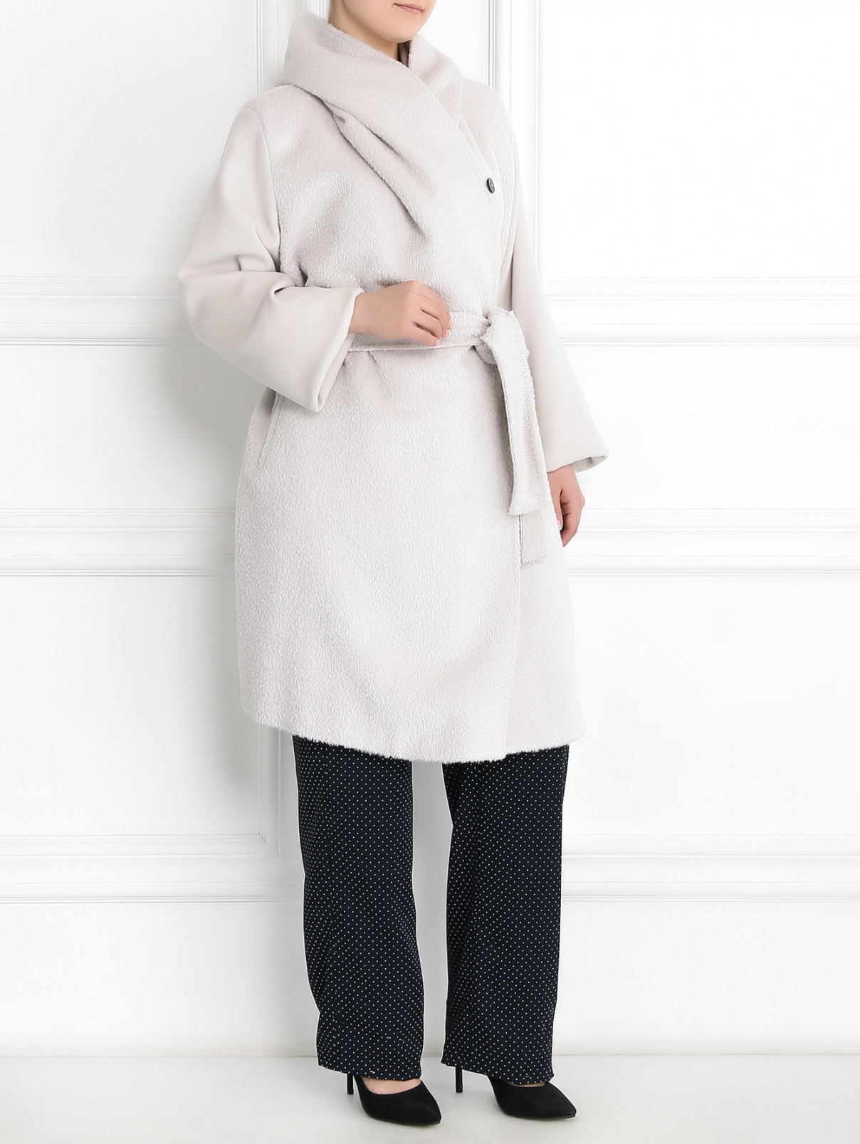 Пальто из шерсти и альпаки с поясом Marina Rinaldi  –  Модель Общий вид  – Цвет:  Серый