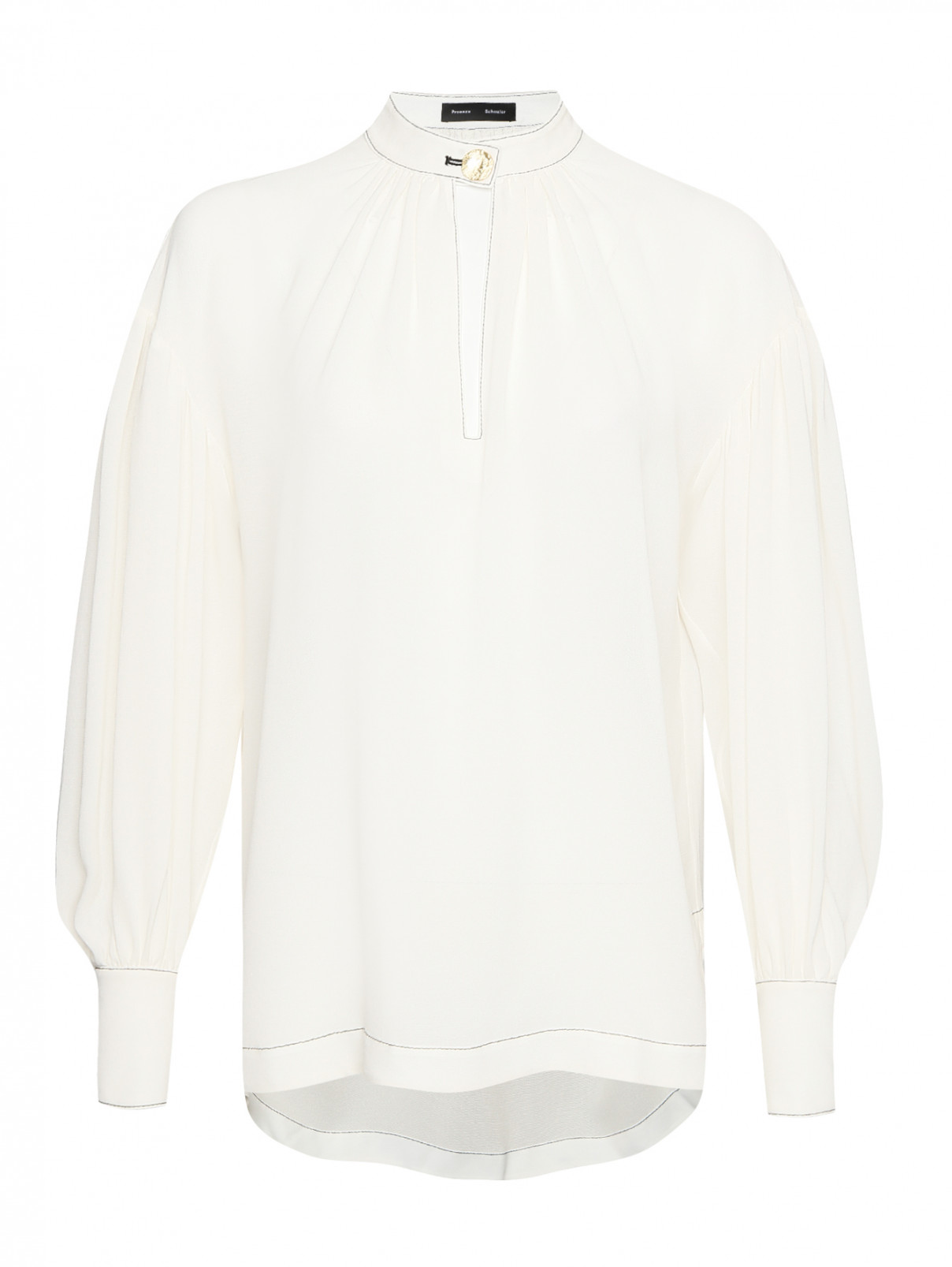 Блуза из шелка с контрастной отстрочкой Proenza Schouler  –  Общий вид  – Цвет:  Белый