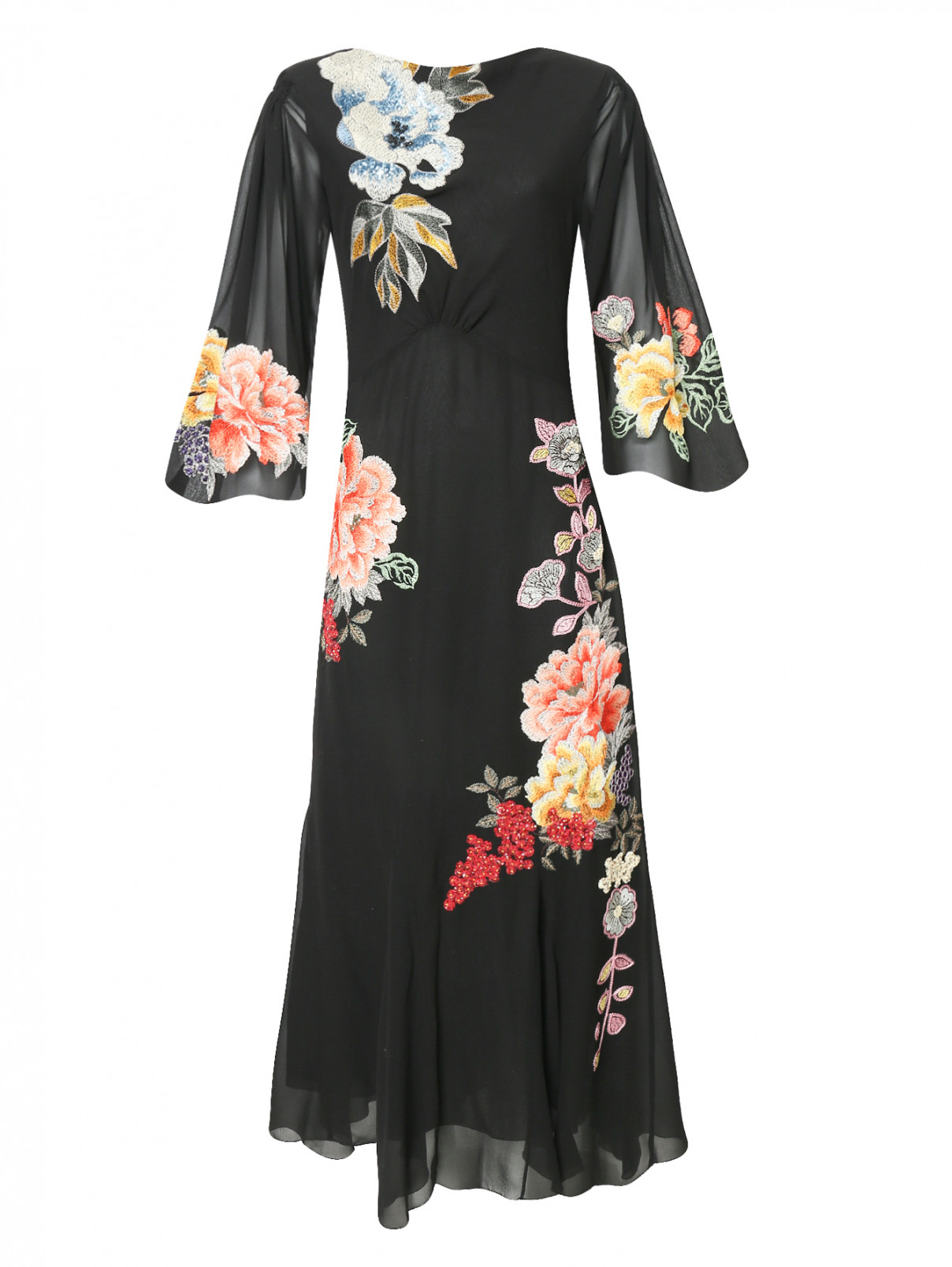 Платье-макси из шелка с декоративной аппликацией Etro  –  Общий вид  – Цвет:  Черный