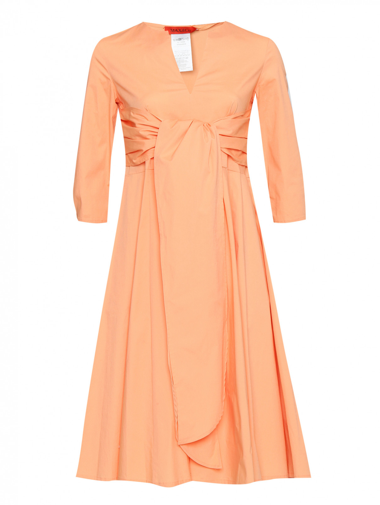 Платье из хлопка с V-образным вырезом Max&Co  –  Общий вид  – Цвет:  Оранжевый