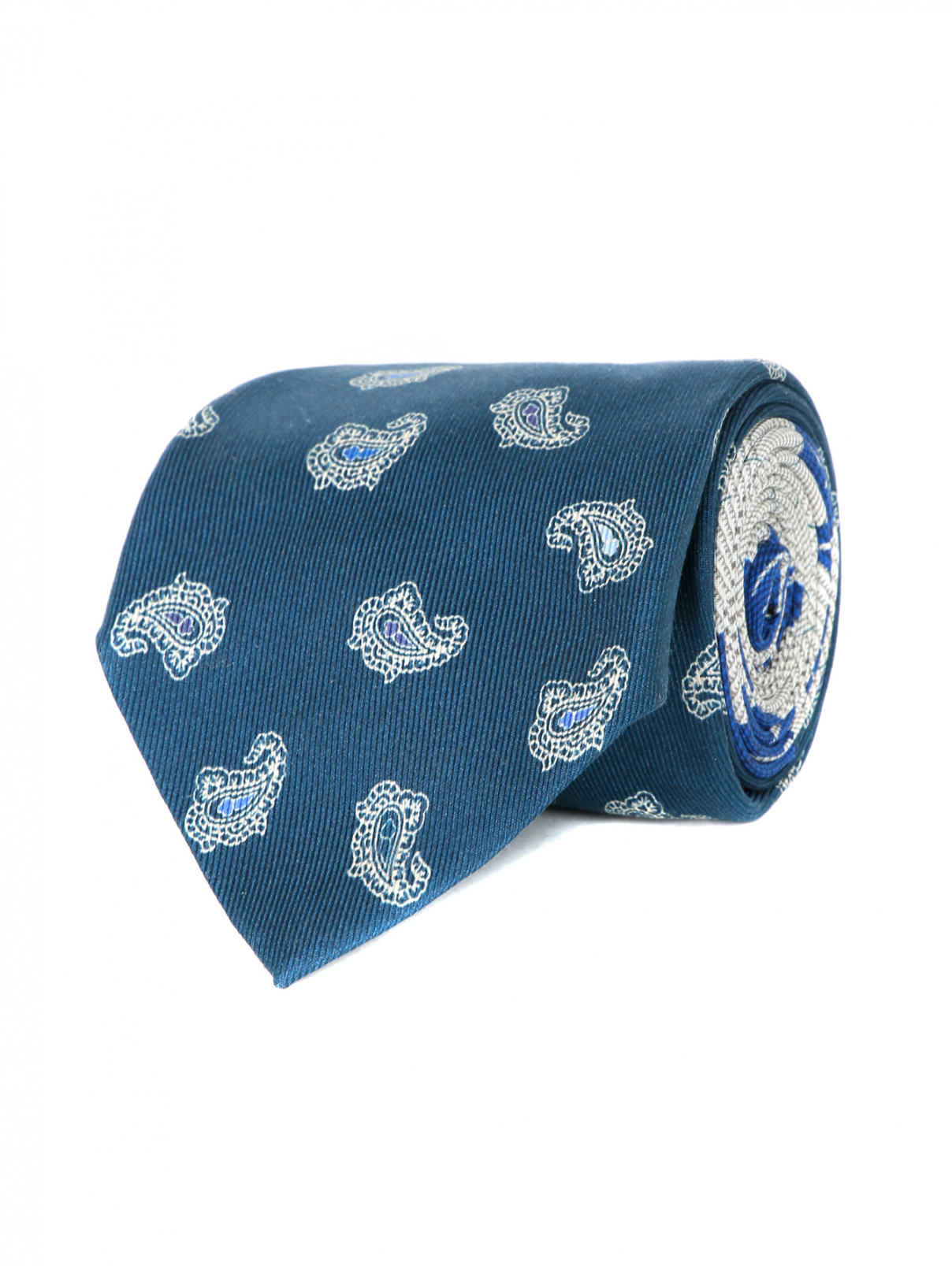 Галстук из шелка с узором "пейсли" Etro  –  Общий вид  – Цвет:  Синий