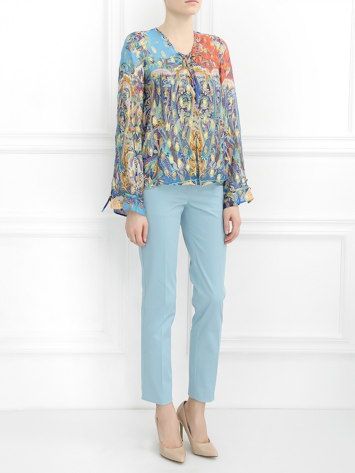 Блуза из шелка с узором Etro  –  Модель Общий вид  – Цвет:  Синий