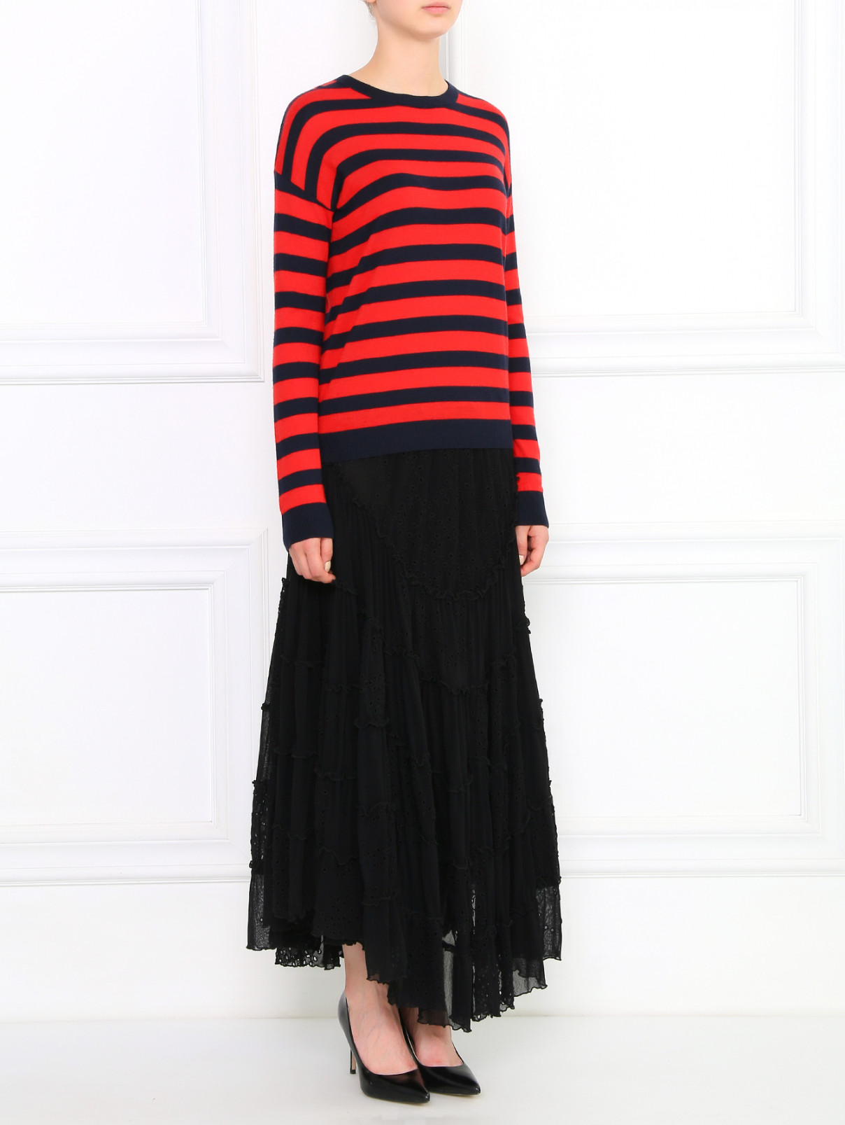 Кружевная юбка-миди на резинке Jean Paul Gaultier  –  Модель Общий вид  – Цвет:  Черный