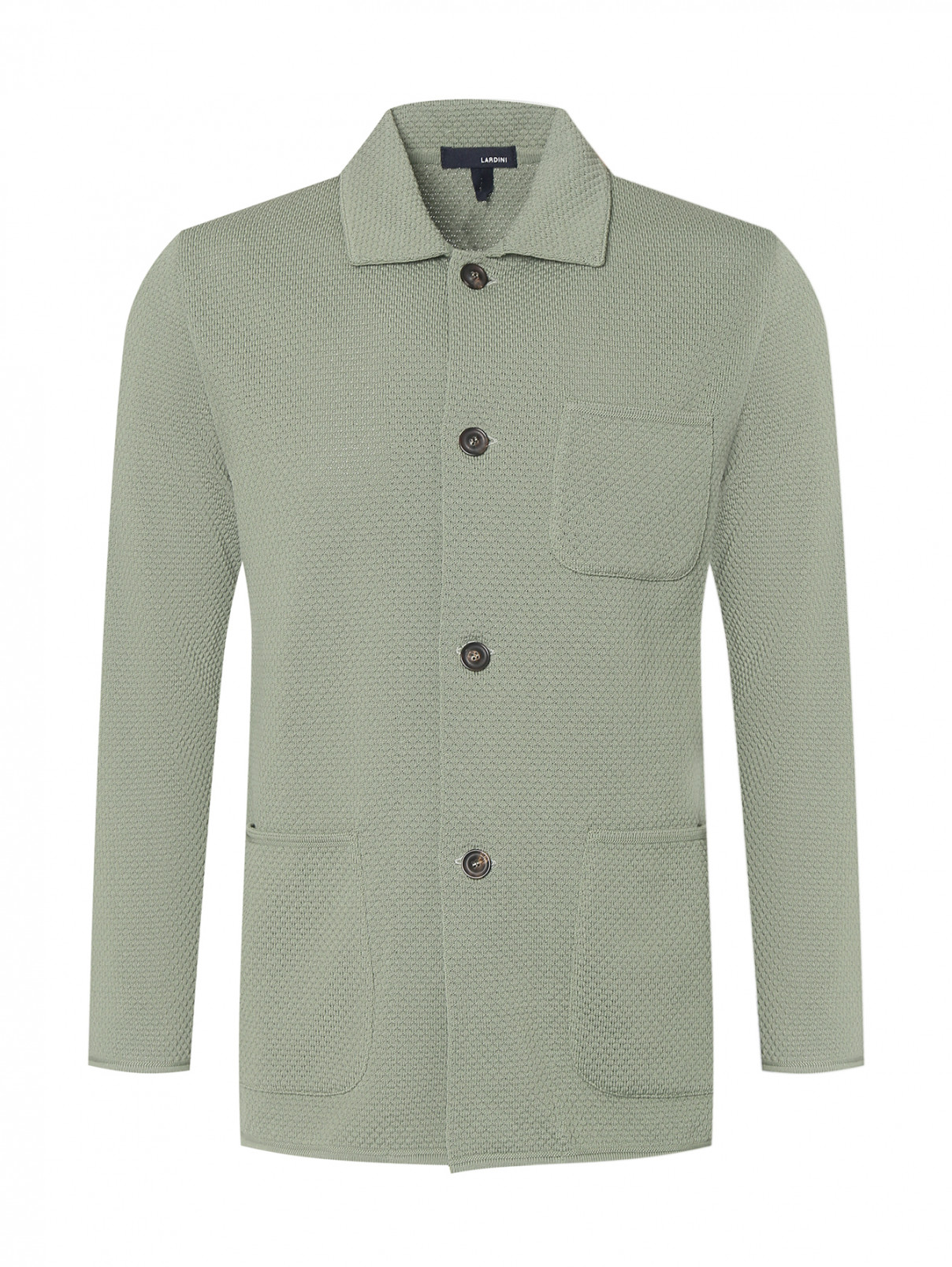Пиджак из фактурного хлопка с накладными карманами LARDINI  –  Общий вид  – Цвет:  Зеленый