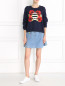 Джинсовая юбка-мини с контрастными пуговицами Love Moschino  –  Модель Общий вид