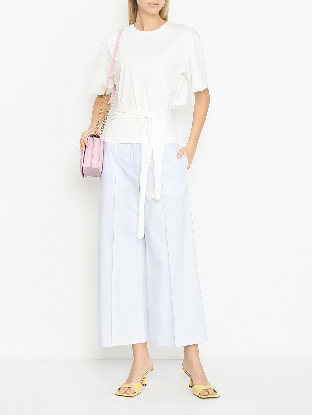 Футболка из хлопка с драпировкой Weekend Max Mara  –  МодельОбщийВид  – Цвет:  Белый