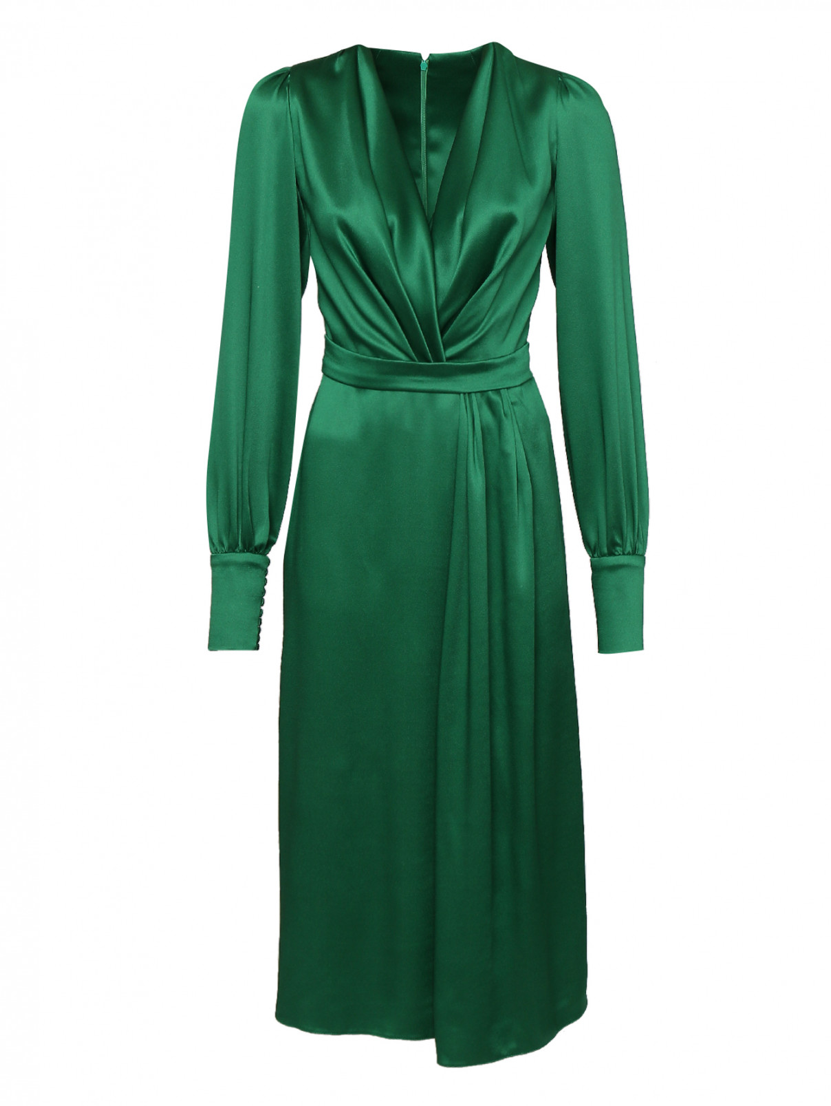 Платье миди из вискозы, с разрезом Rhea Costa  –  Общий вид  – Цвет:  Зеленый