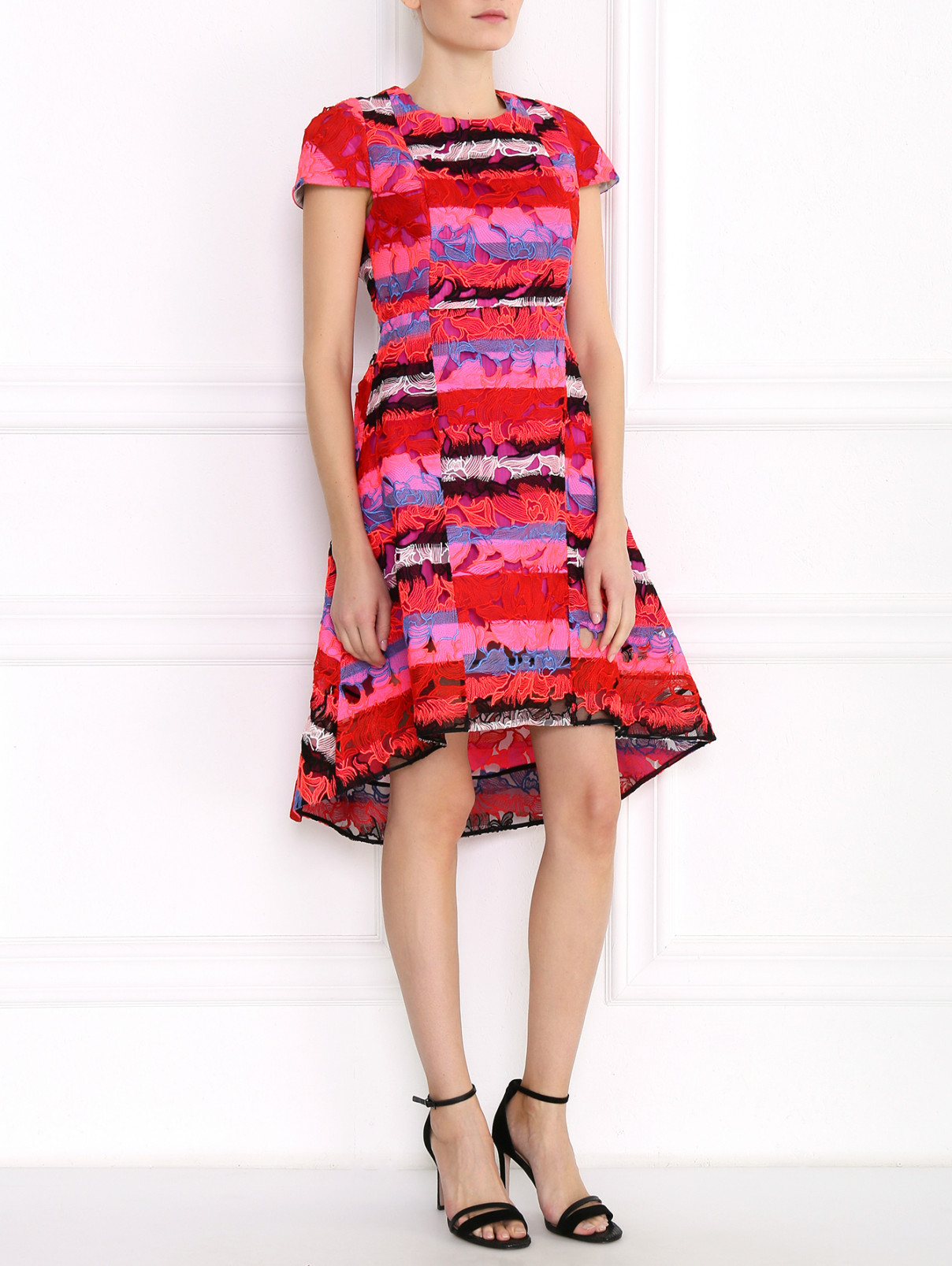Платье асимметричного кроя из шелка с кружевной отделкой Peter Pilotto  –  Модель Общий вид  – Цвет:  Мультиколор