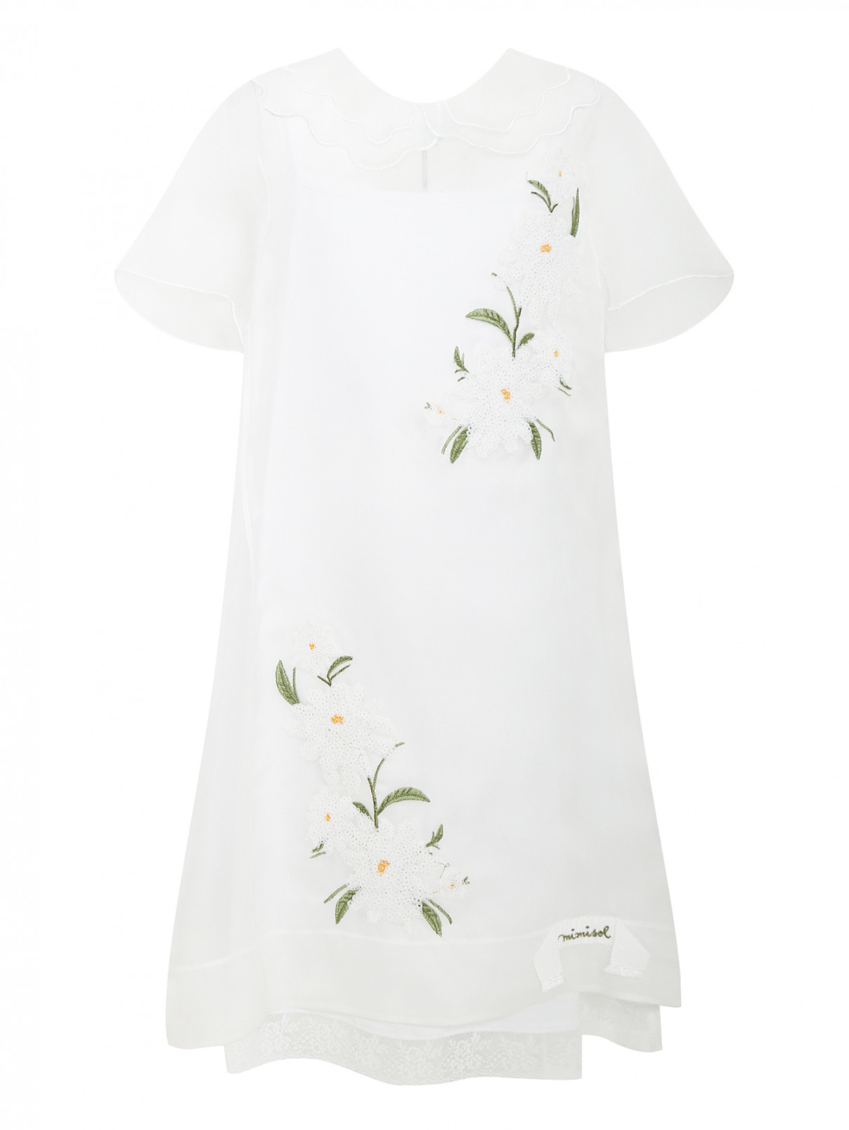 Платье из шелка с цветочной аппликацией MiMiSol  –  Общий вид  – Цвет:  Белый