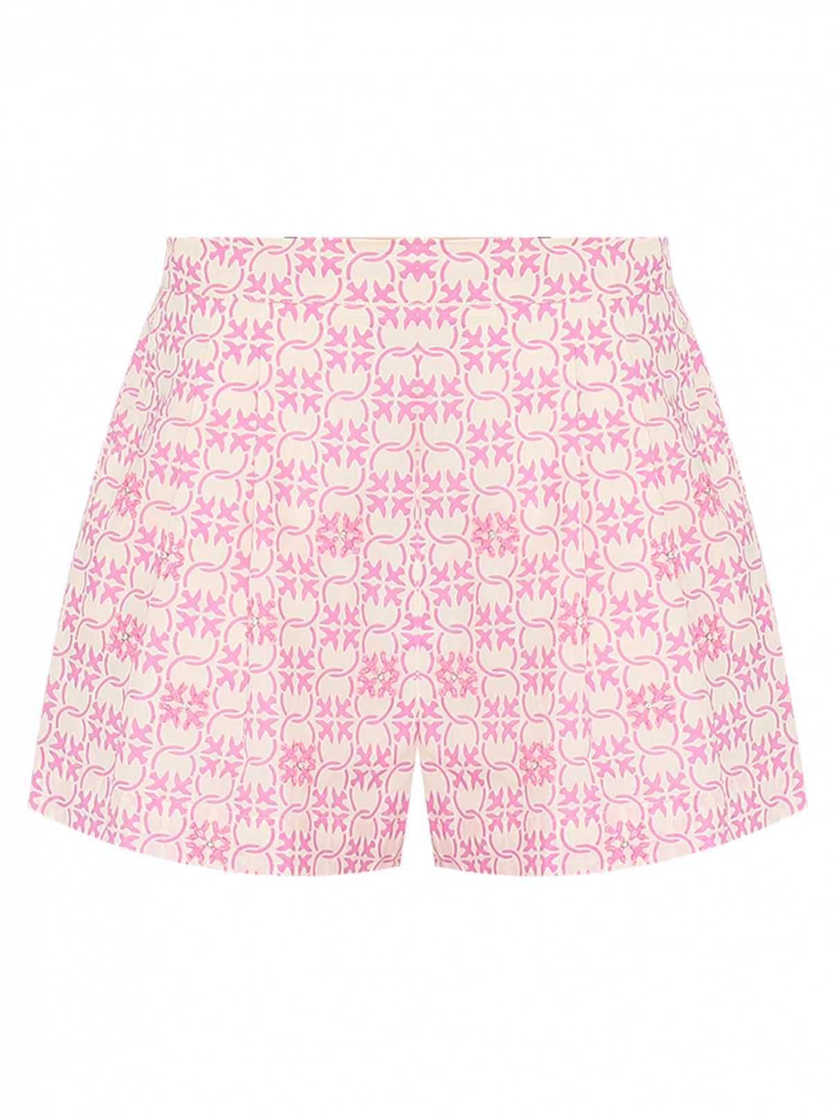 Шорты из хлопка с узором и аппликацией PINKO  –  Общий вид  – Цвет:  Узор